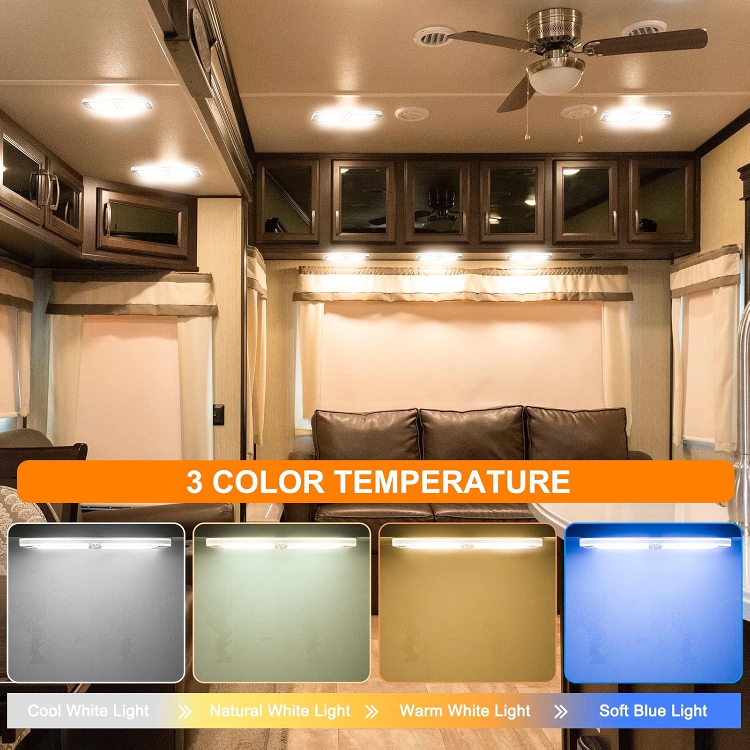 BlueFire 800LM RV Ceiling Dome Lights,Dimmable RV Interior LED Lights Sliding Brightness 6W DC12-18V Fixture with Dimmer Switch for RVs, Campers, Motorhomes, Trailers(4 Pack)