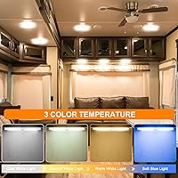 Vista 2 de BlueFire 800LM Luces LED interiores regulables para RV, Luminaria de 6W 3000-6000K para autocaravanas, con control remoto (Paquete de 4)