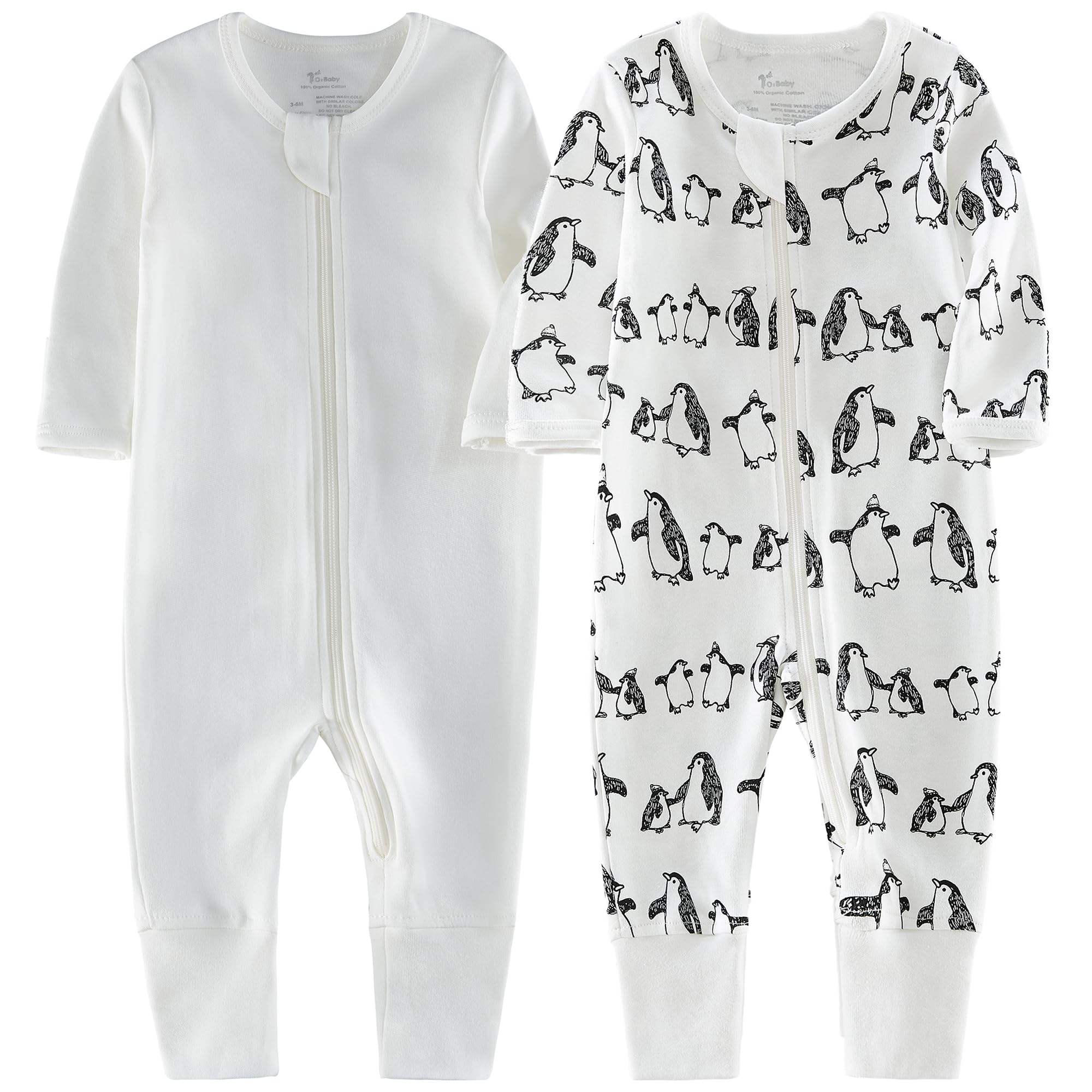 O2 BABY Organic Cotton Baby Footless Pajamas, Zip Front Baby Boys Girls Romper, Long Sleeve Sleep and Play