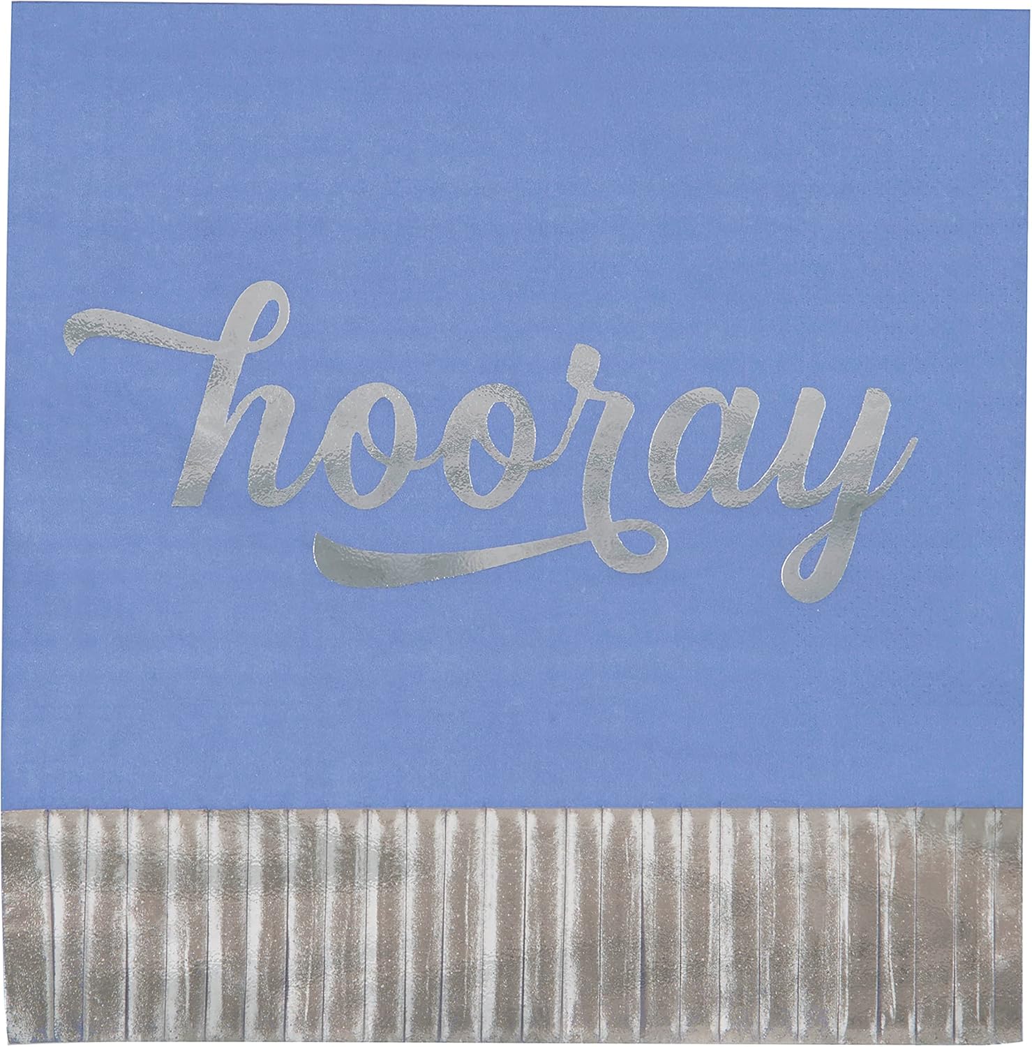Bright "Hooray" Foil Stamped Blue Luncheon Paper Napkins (Pack of 16) - Stunning Silver Fringe Design, Perfect Tableware for Parties, Celebrations, & Special Occasions