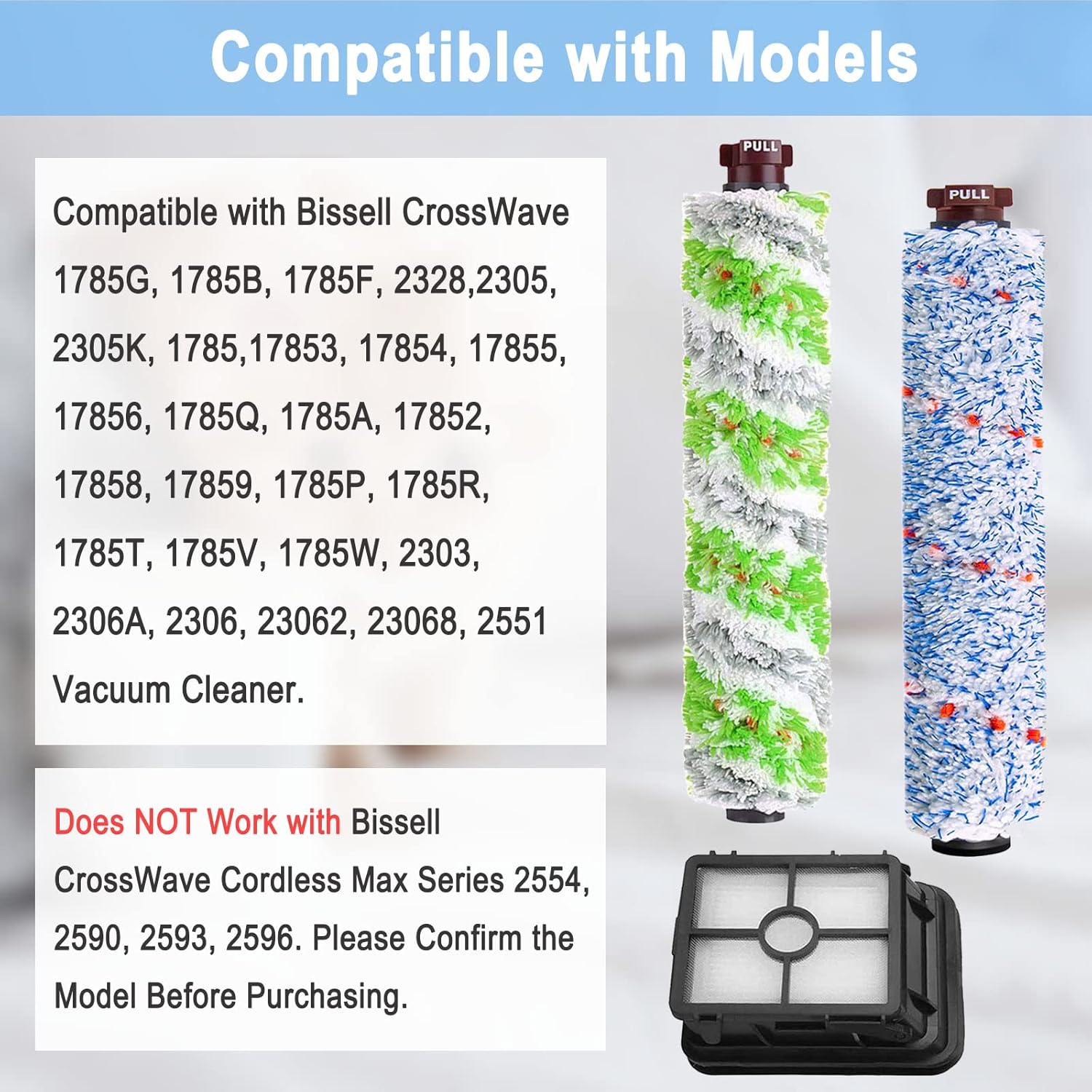 Replacement parts Brush Roll and 1866 Vacuum Filters Compatible with Bissell Crosswave Pro 2306 1785 Series Vacuum Cleaner