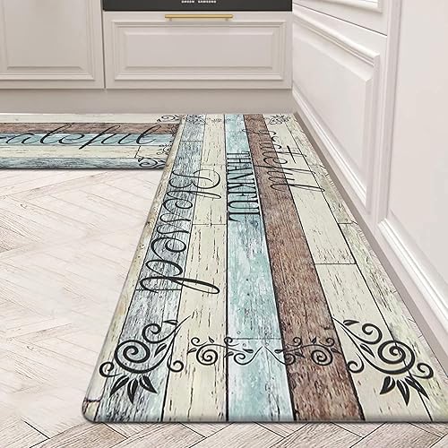 HEBE Juego de 2 alfombras de cocina antifatiga, antideslizantes, impermeables, para el suelo, cómodas, de pie, alfombras de casa de campo para