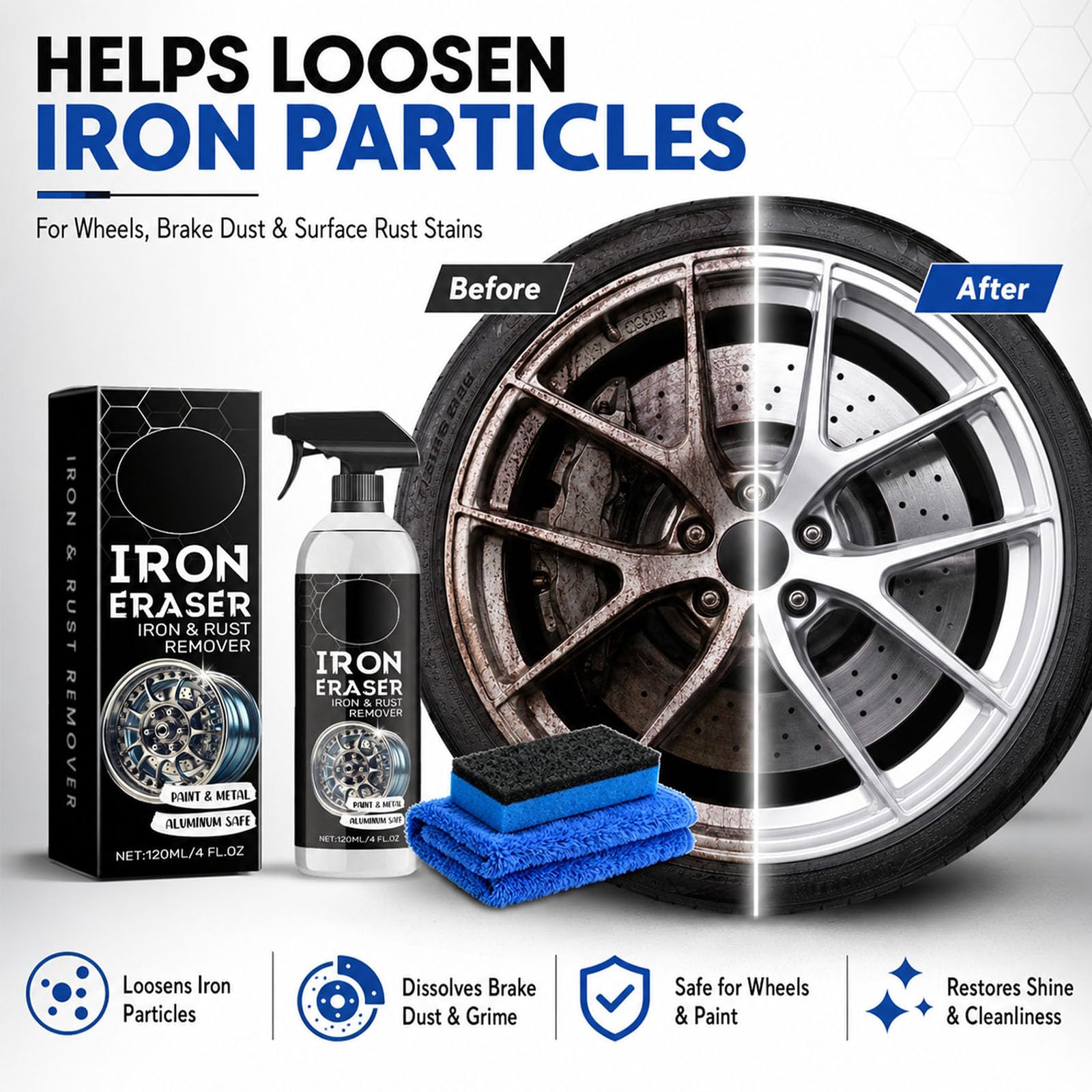 Iron Eraser Iron And Rust Remover for Car Wheels, Paint, Brake Dust, and Metal Surface Cleaning (2Pcs)
