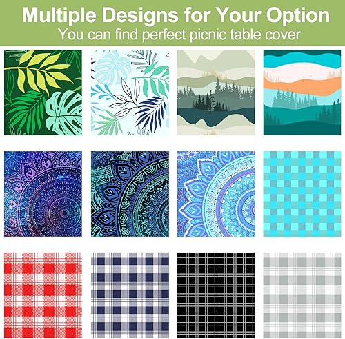 Miniatura 5 de Mantel de mesa de picnic con fundas de banco, 3 piezas, impermeable, resistente al viento, con bolsa con cordón, adecuado para mesas y asientos
