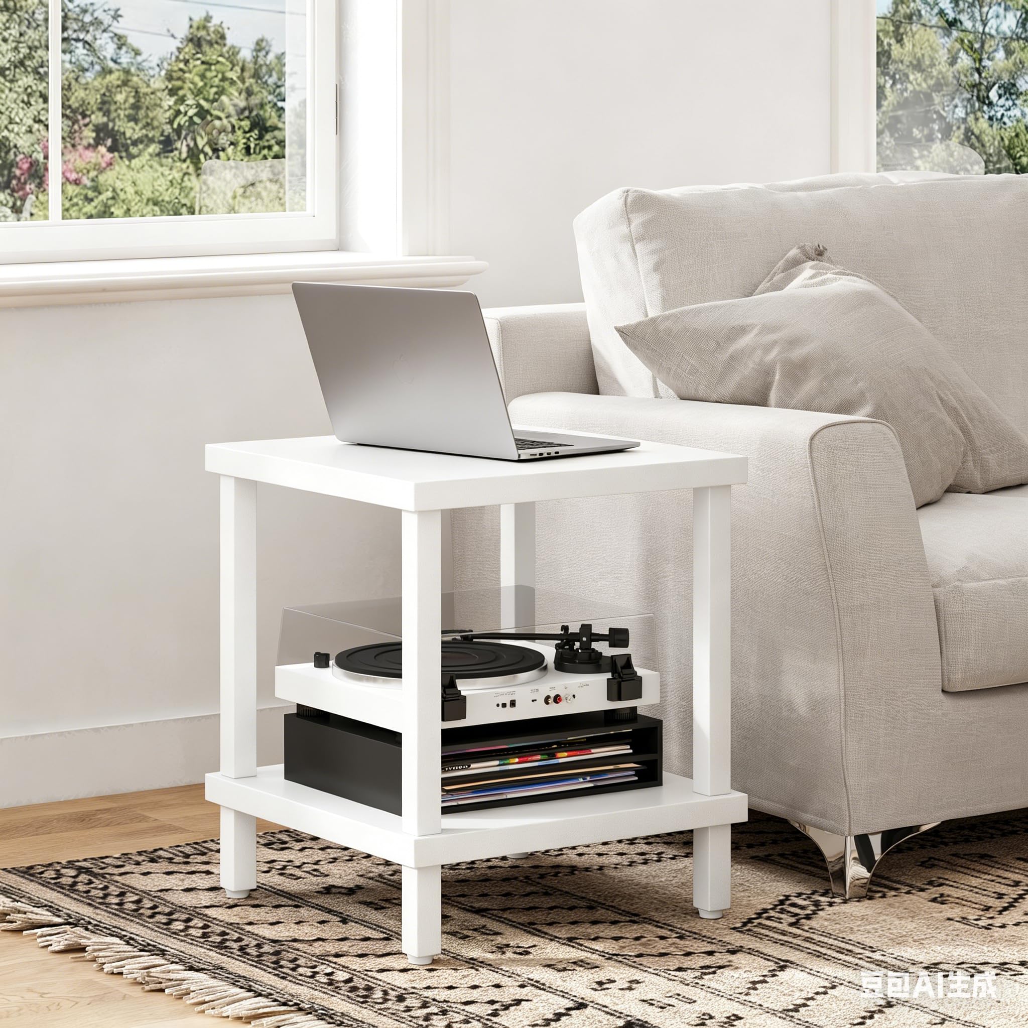 Mesa Auxiliar Pequeña de Madera de Ideal para Salón o Dormitorio Medidas 50x50x58cm Mesa Centro à Deux Niveaux Elegante y Funcional Cuadrado Blanco LET510W