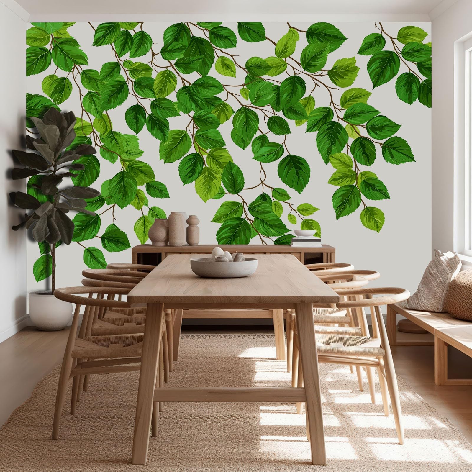 Tapeta, zdjęcie, minimalistyczne liście roślin, 300 x 210 cm, murale, duże tło telewizyjne, sztuka ścienna, biała dekoracja ścienna do salonu, sypialni, luksusowy plakat artystyczny na ścianę