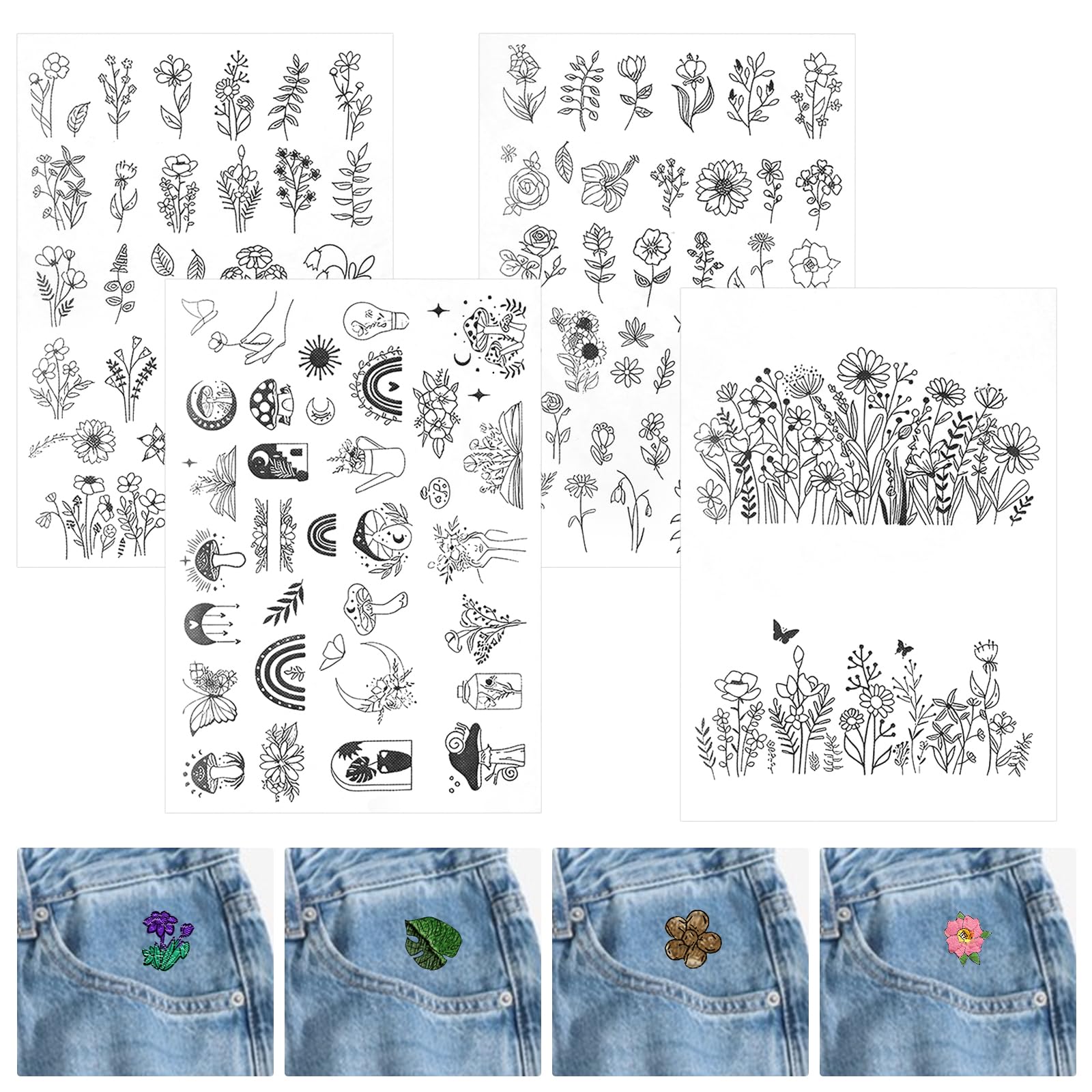 120Pcs Water Soluble Embroidery Patterns,Water Soluble