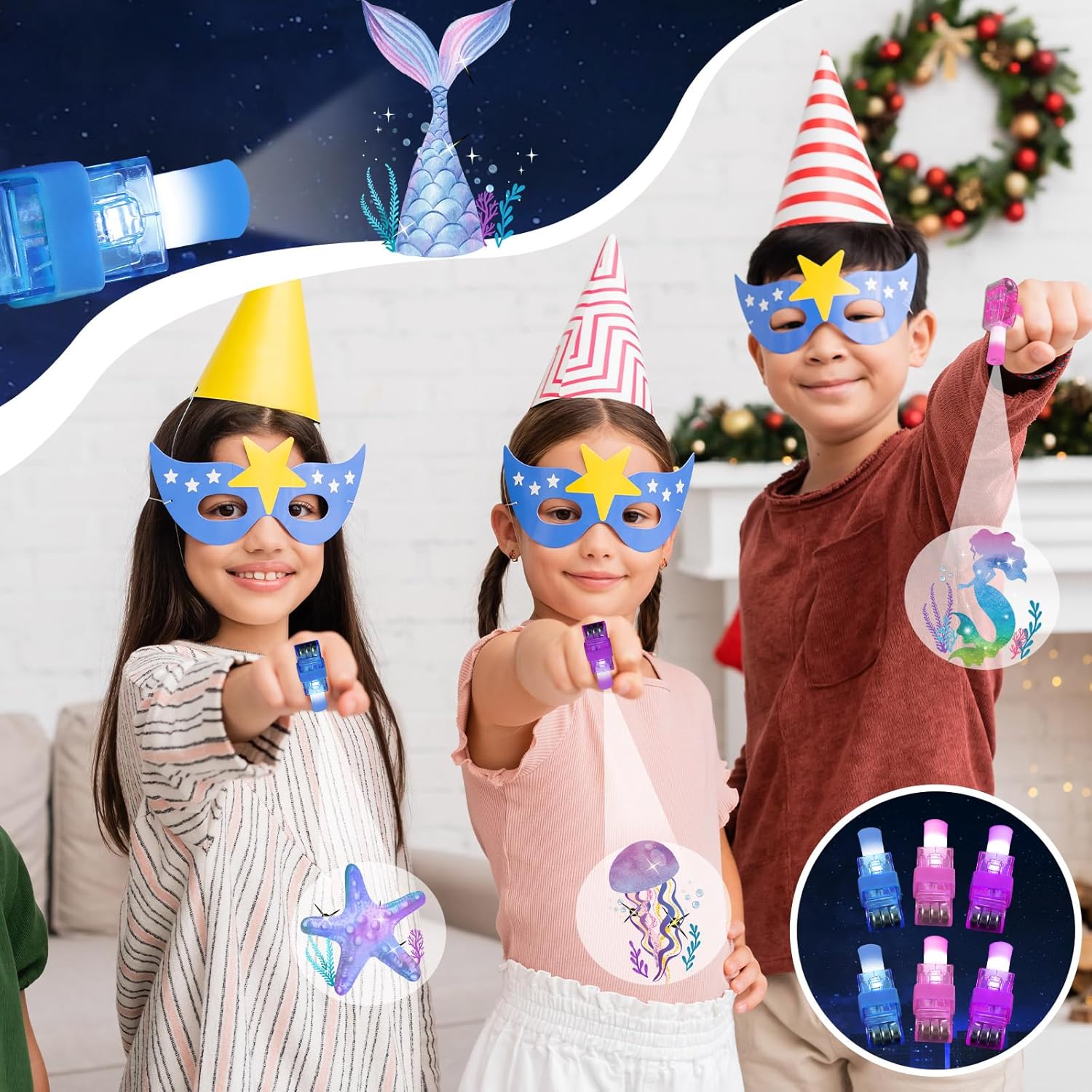 36Pcs Mermaid LED Finger Lights Mermaid Party Favors Glow in the Dark Light Up Finger Lights Ocean Themed Toys Bulk for Under The Sea Birthday Party Goodie Bag Stuffer Birthday Gifts Classroom Prize - Image 5