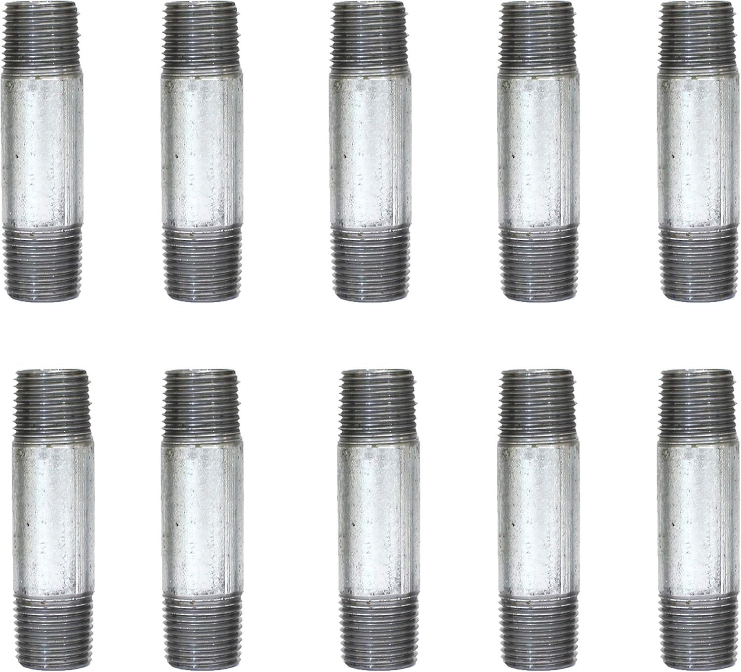 CMI Inc 1/2 X 3 10 Pack Industrial Galvanized Steel Pipe Nipple, Pipe Connector For Vintage DIY Furniture Home Pipe Decor,1/2 Inch Galvanized Threaded Pipes and Pipe Fittings (1/2 X 3)