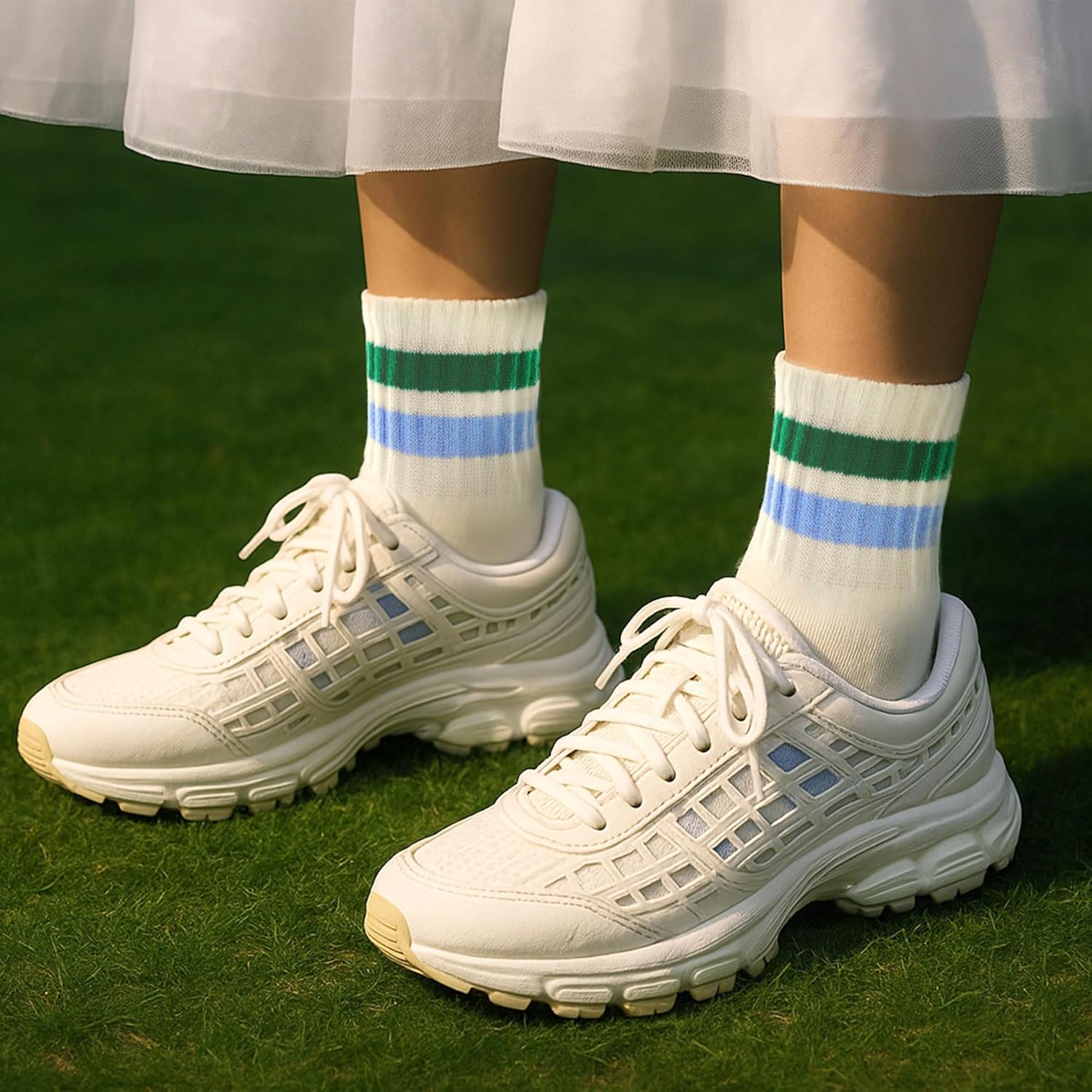 American Trends Vintage Striped Mini Crew Socks for Women Retro Novelty Athletic Mid Sock - Image 2