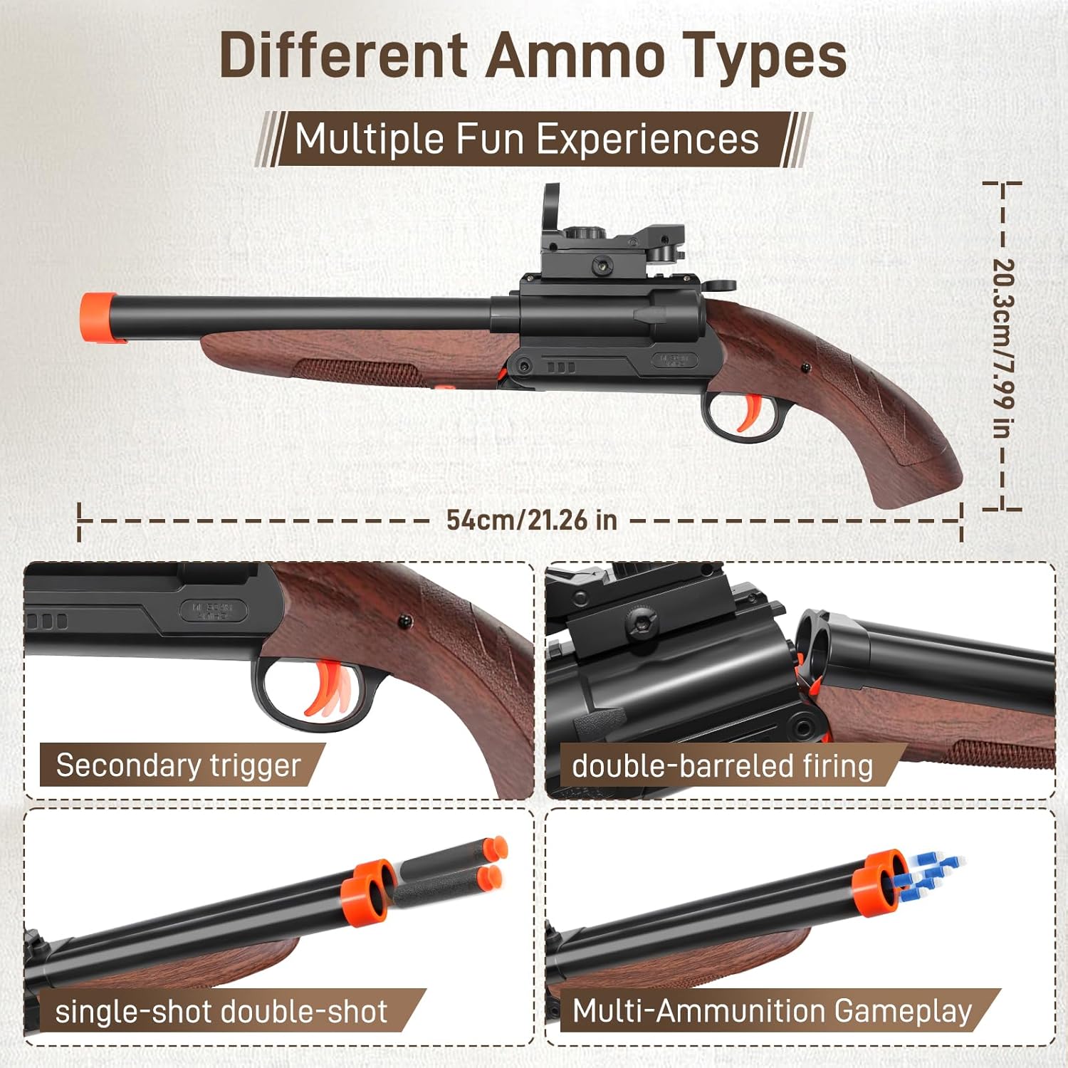 Double-barreled Toy Gun - Two Modes Realistic Soft Bullet Toy Guns Blaster with Sight - Educational Shooting Toy Shotgun - Ideas Gifts for Christmas Birthday Halloween Present