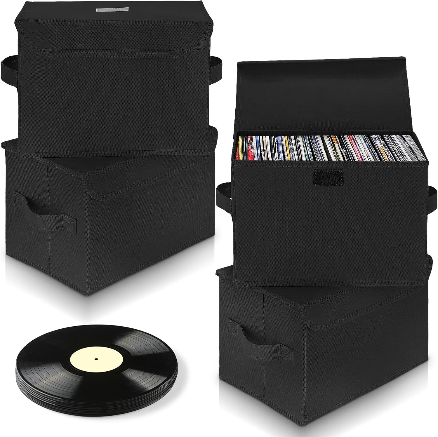 Beeveer 4 Pack Vinyl Record Storage Box LP Record Organizer