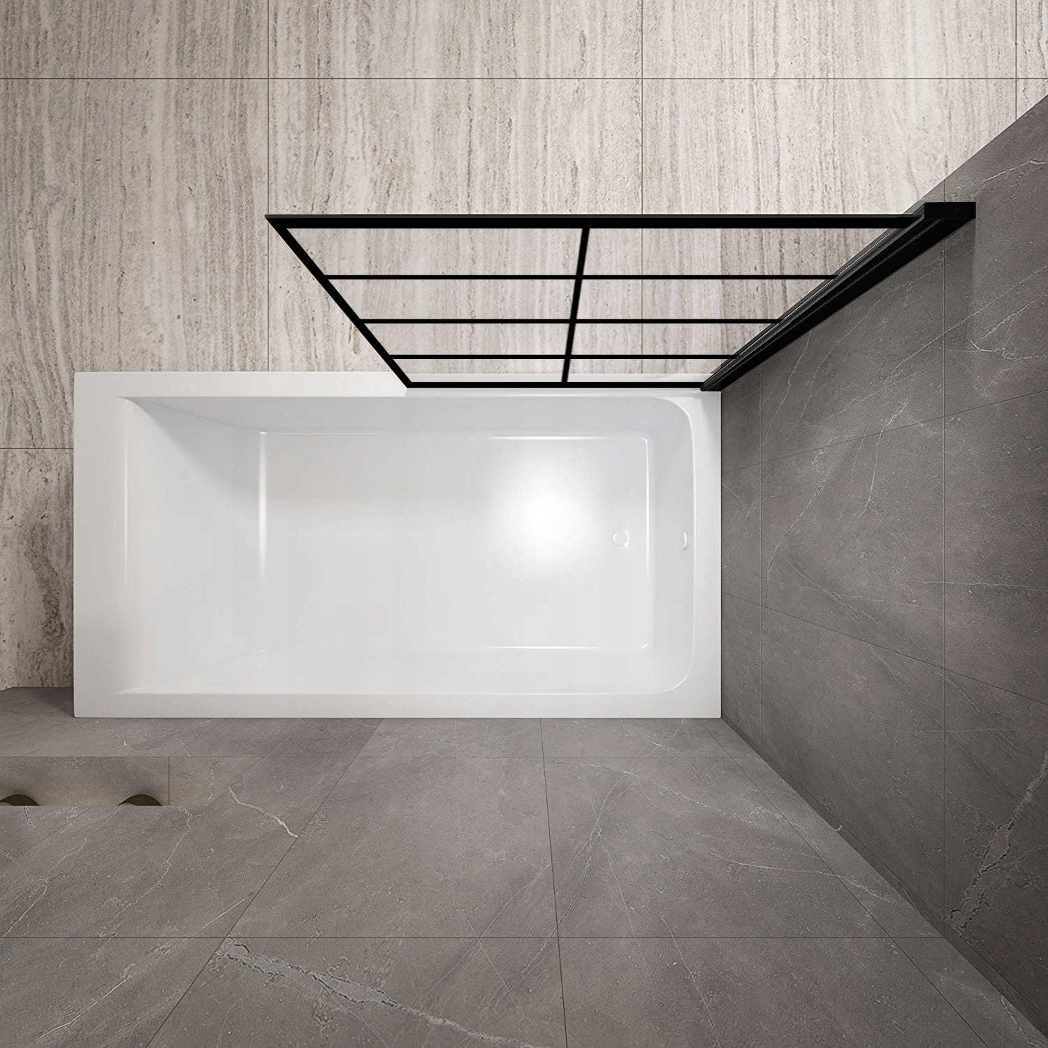 Rea Mampara de bañera Lagos-1 Fix Negro Mampara de bañera sobre pared 80 x 140 cm, cristal de seguridad 5 mm (Acabado perfil: Negro)