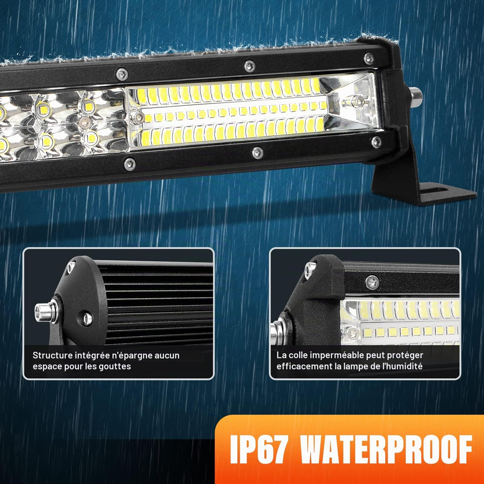 PICAA Barre Led, 15 pouces 38 CM 144W 7D Led Barre Lumineuse Avec câble, Mince Rampe a led barre de led Faisceau de Spot D'inondation,12V hors route Voiture Véhicules 4x4 SUV ATV Camion Tracteur