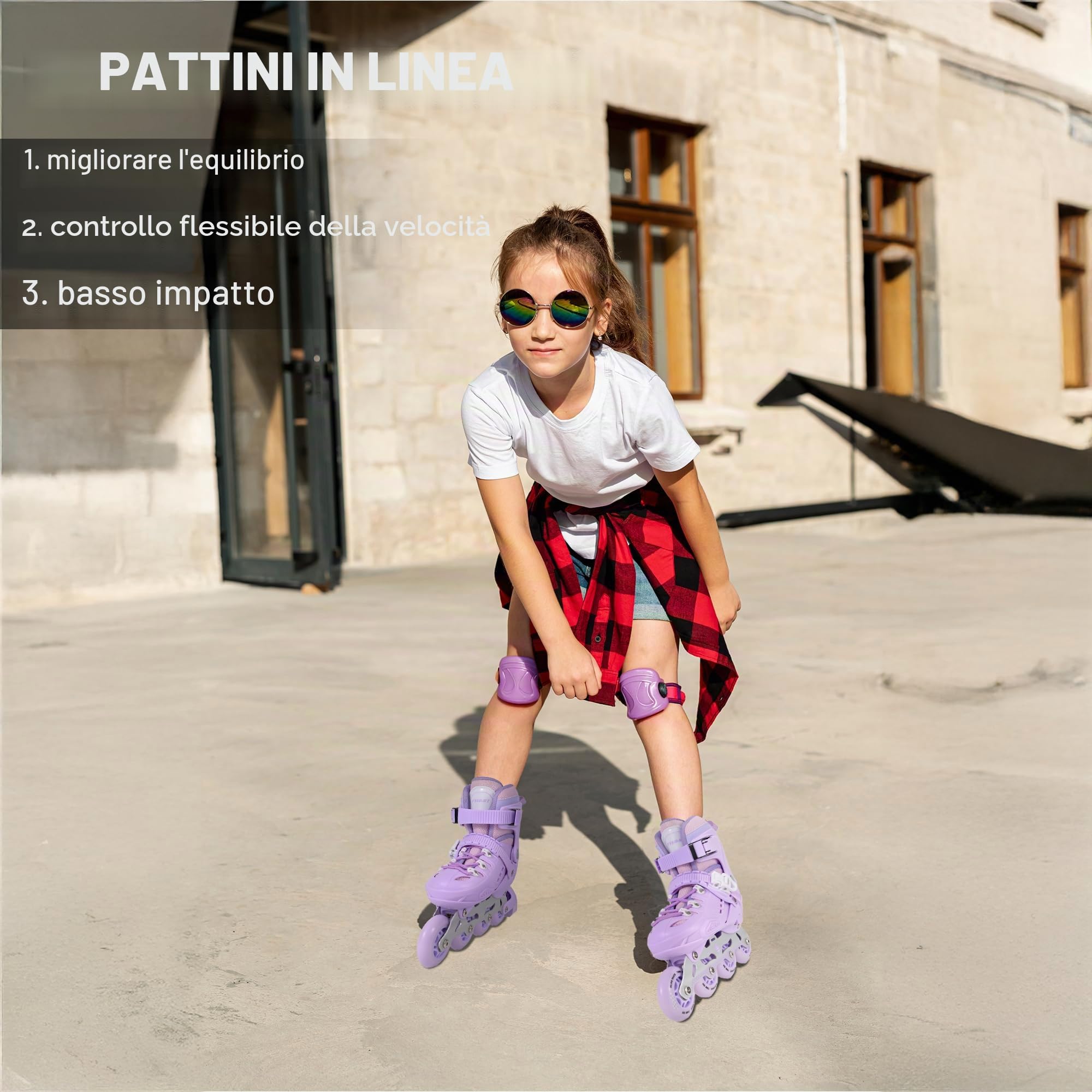 Pattini in Linea per Bambini, Telaio in Alluminio, Misura Regolabile, Viola