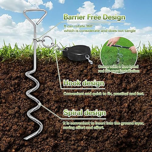 Miniatura 4 de Cable retráctil y estaca para perros, 30 pies, sin correa, retráctil para perros, 10-90 libras, carrete de plomo giratorio de 360 para patio,