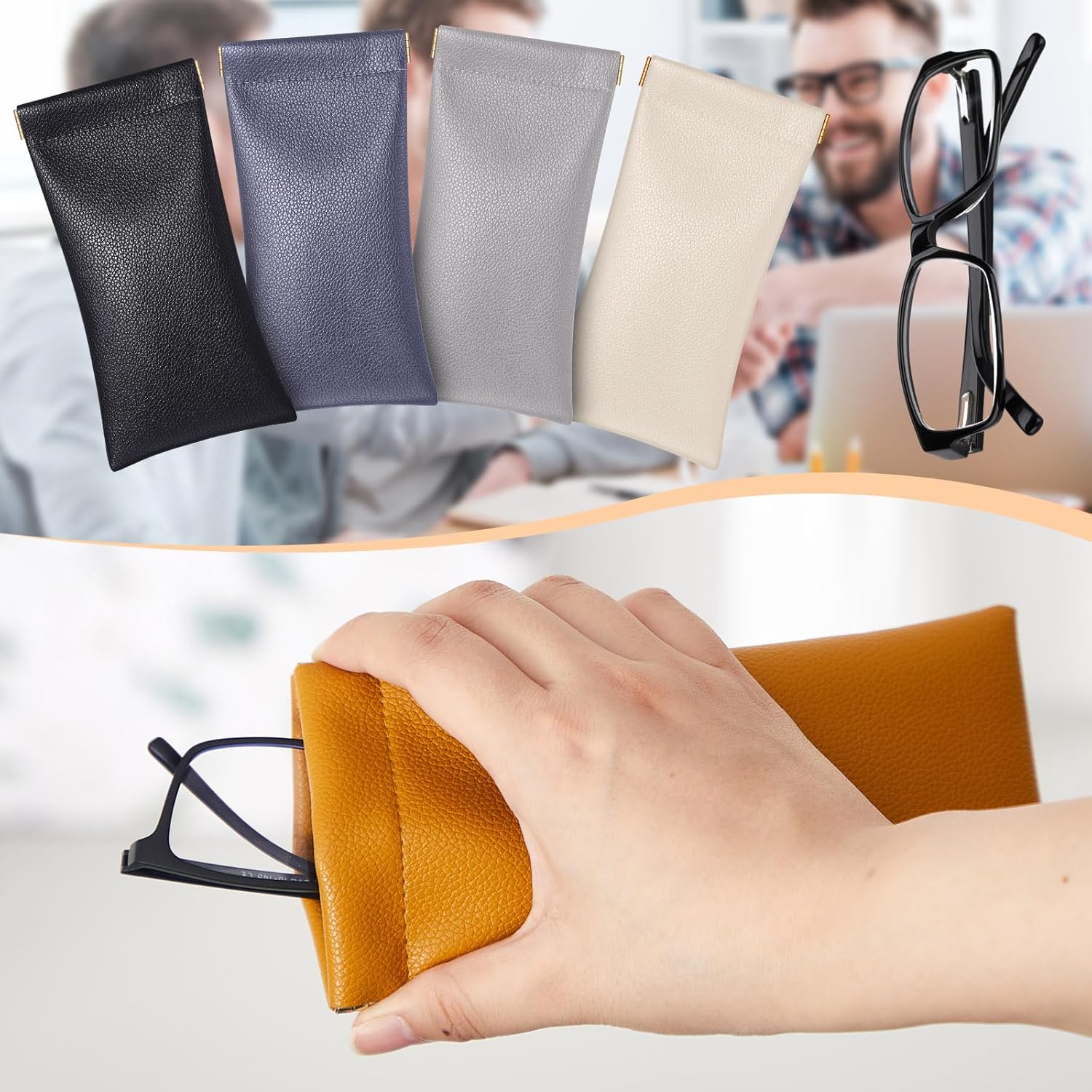 Xuhal 8 Pcs Leather Glasses Case Sunglasses Pouch Eyeglass Case Soft Squeeze Top Portable Travel Glasses Sleeve for Women Men - Image 5