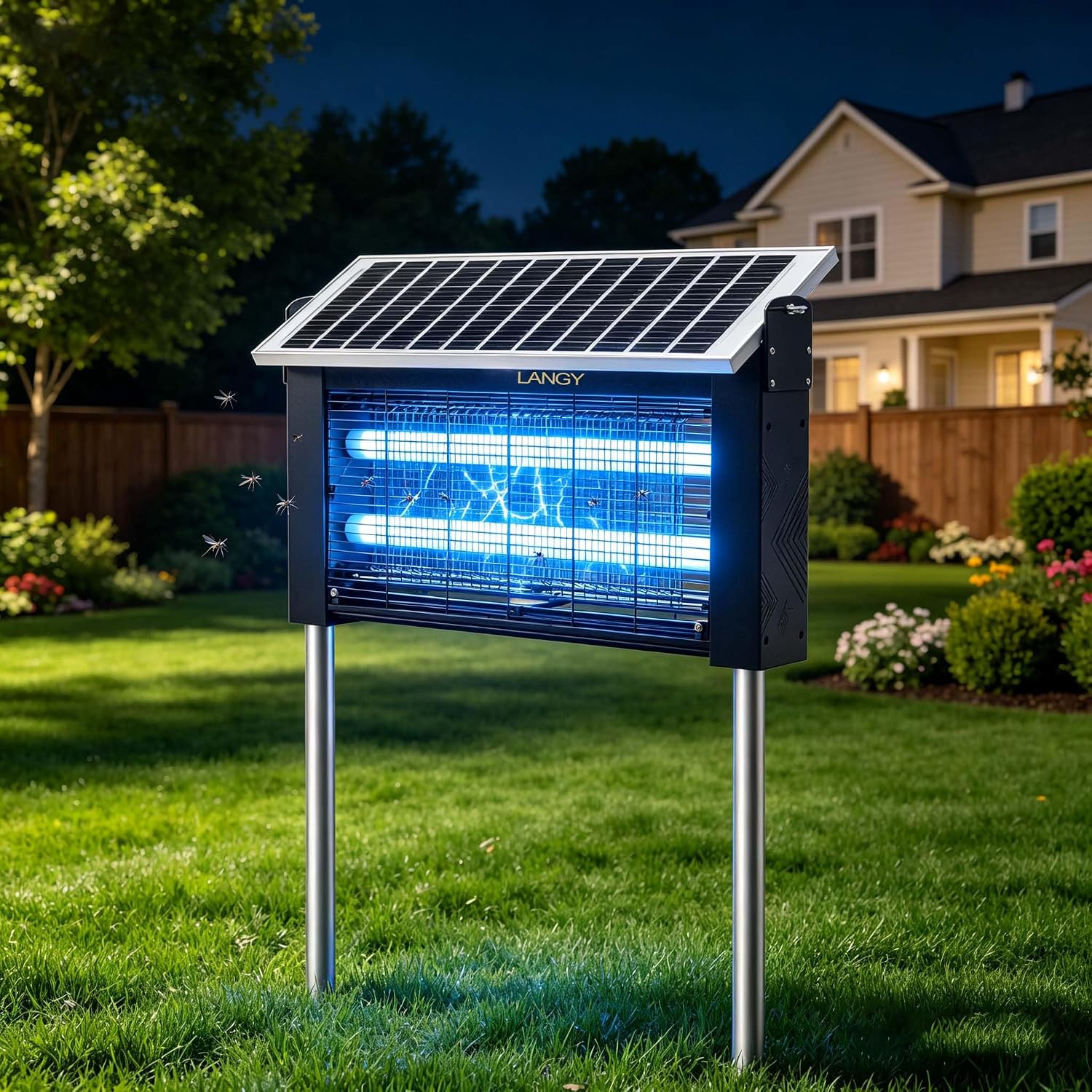 20W Solar Bug Zapper Outdoor Waterproof, LANGY 20W w/10000mAh Battery Electric Mosquito Killer Zapper Fly Insect Mosquitos Trap with Auto On/Off & 16.4ft Cord for Yard Camping Garden RV Home