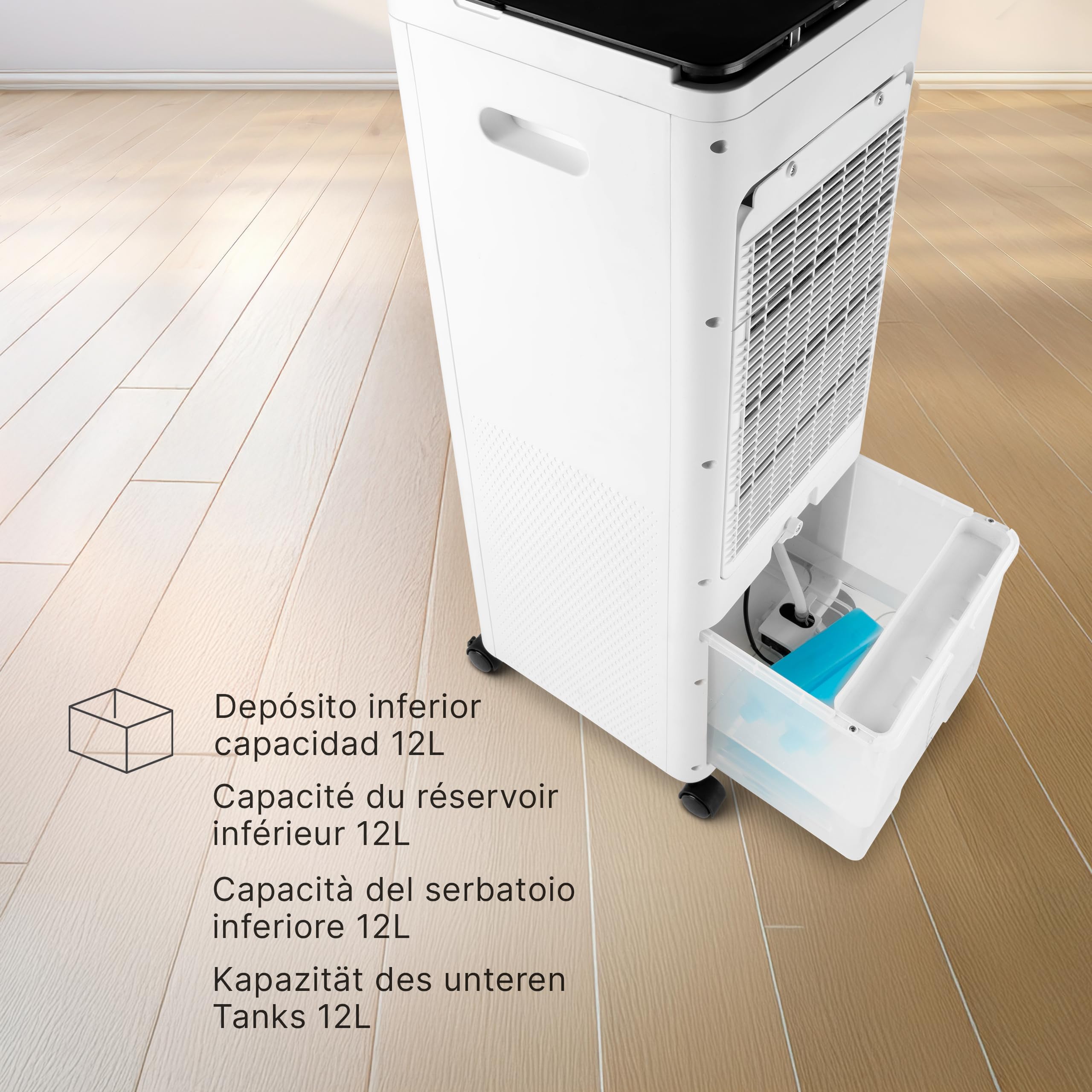 Ufesa Sapporo Climatizador Evaporativo, 100W, Función Fría y Ventilador, 3 Velocidades, 3 Modos, Panel Táctil, Depósito 12L, Temporizador 12h, Filtro Lavable, 2 Bloques de Hielo, Mando a Distancia