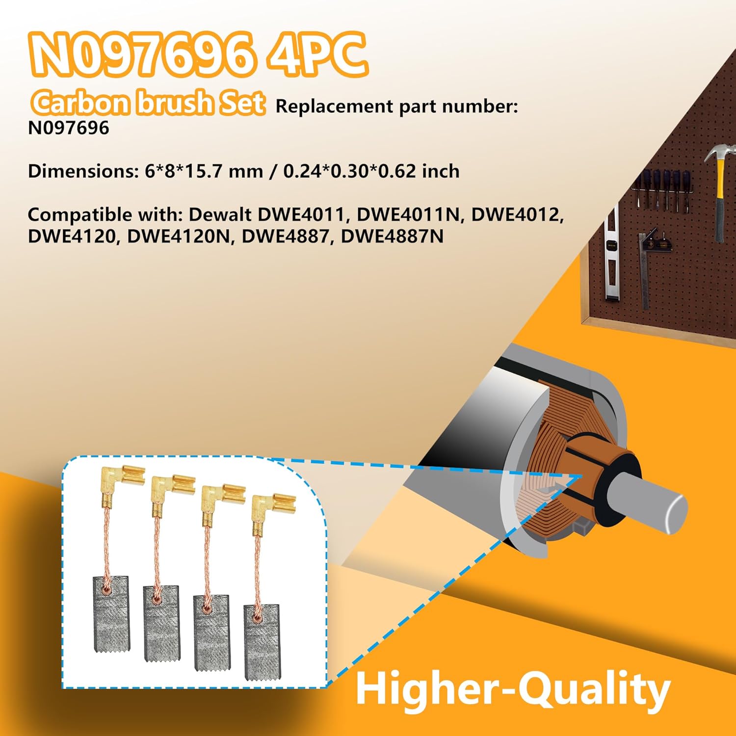 N097696 Carbon Brushes Replacement Part for Dewalt DWE4011 DWE4120 DWE4100 DWE4887 DWE4120N Angle Grinder Motor Replacement Part DWE4011 (4 pack)