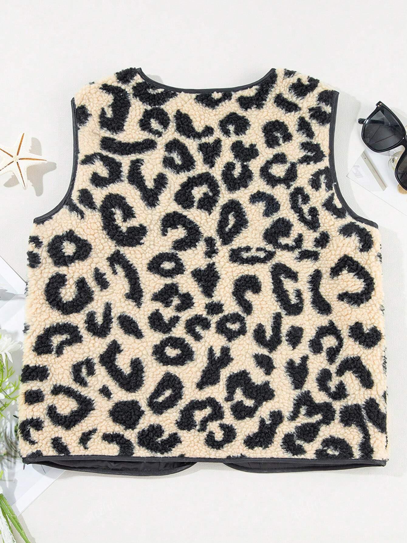 GORGLITTER Teddy Weste Jacke Damen Leo Teddyjacke Ärmellos Für Herbst Westen Mit Knöpfen Open Front Teddyweste Leicht Outdoor Mantel