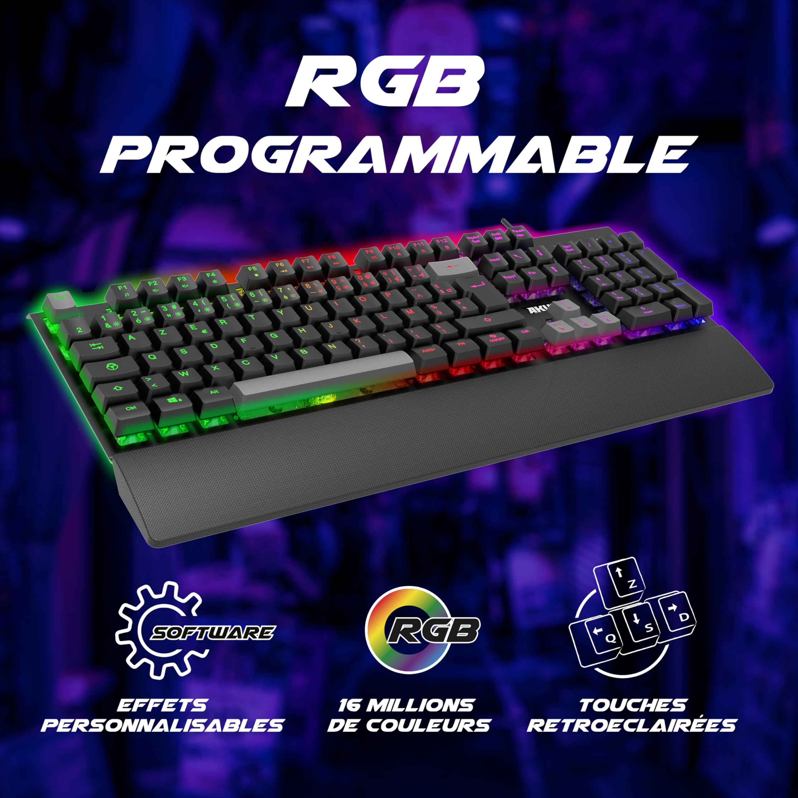 AKUMA Klawiatura gamingowa SHENEN K02 Membrana RETROECLAIRE z programowalną podstawką na nadgarstek RGB
