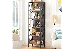 HOMISSUE Rustic Wood and Metal Open Back 6-Tier Freestanding Bookshelf