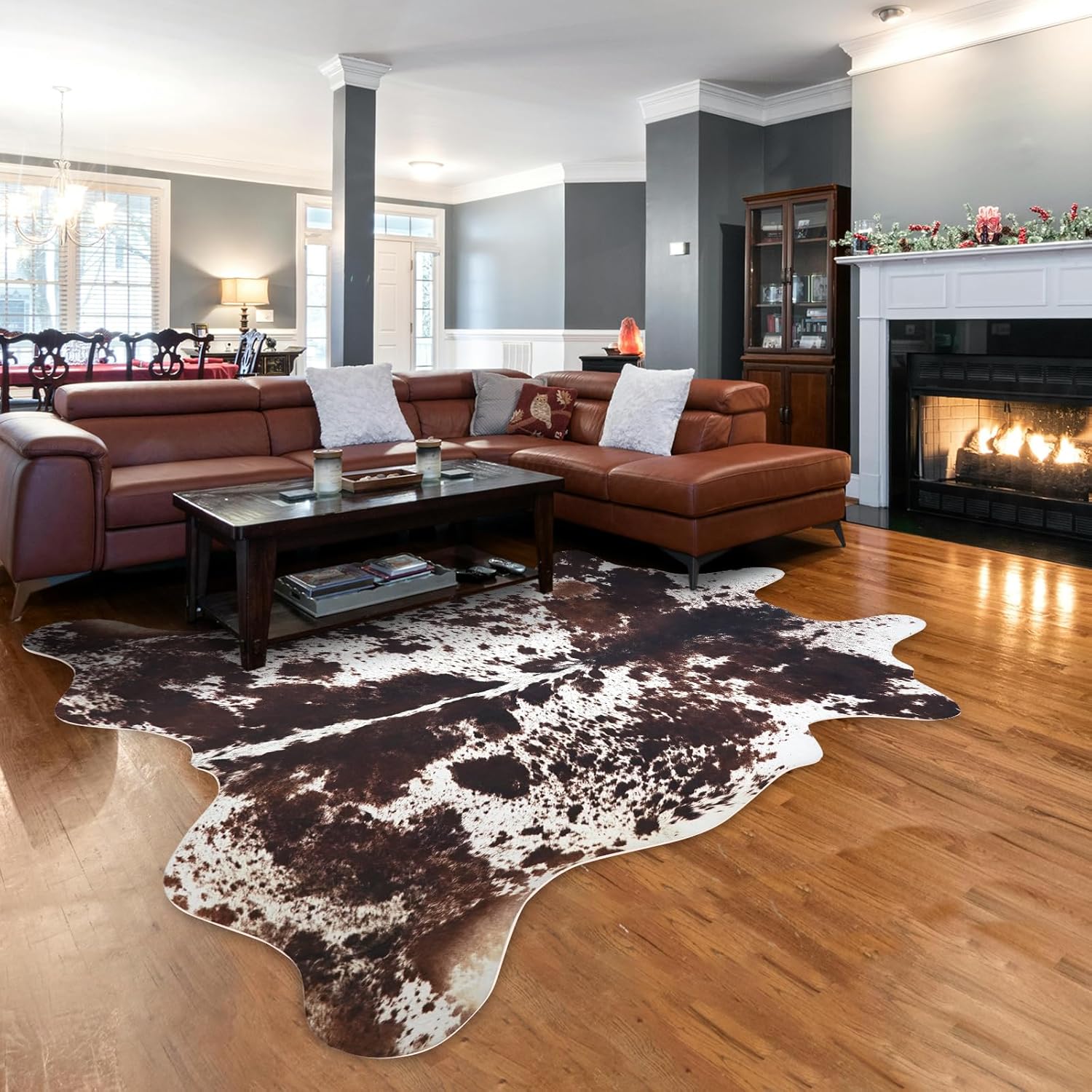 Faux Cowhide Rug 8x10 ft Large Cow Hide Rug for Living Room Cow Print Rugs for Bedroom Home Office Brown Cow Rugs for Home Decor
