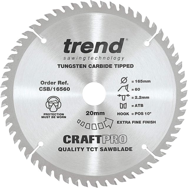 Trend Craft CSB/16560 Pro saw blade - 165mm diameter 20mm bore 60tooth TCT