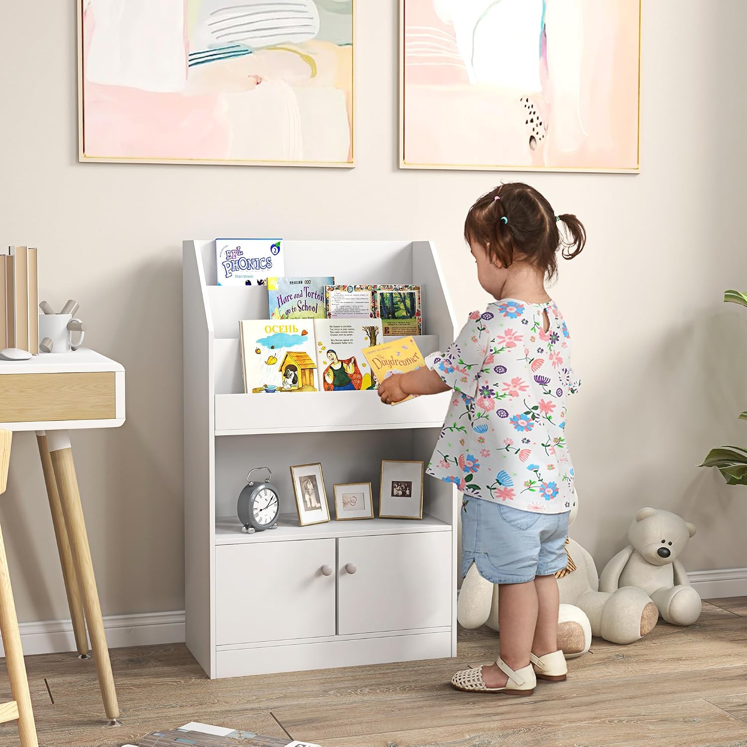 Toy Storage Cabinet, Bookcase Bookshelf for Room, Bedroom, Playroom, Nursery, White