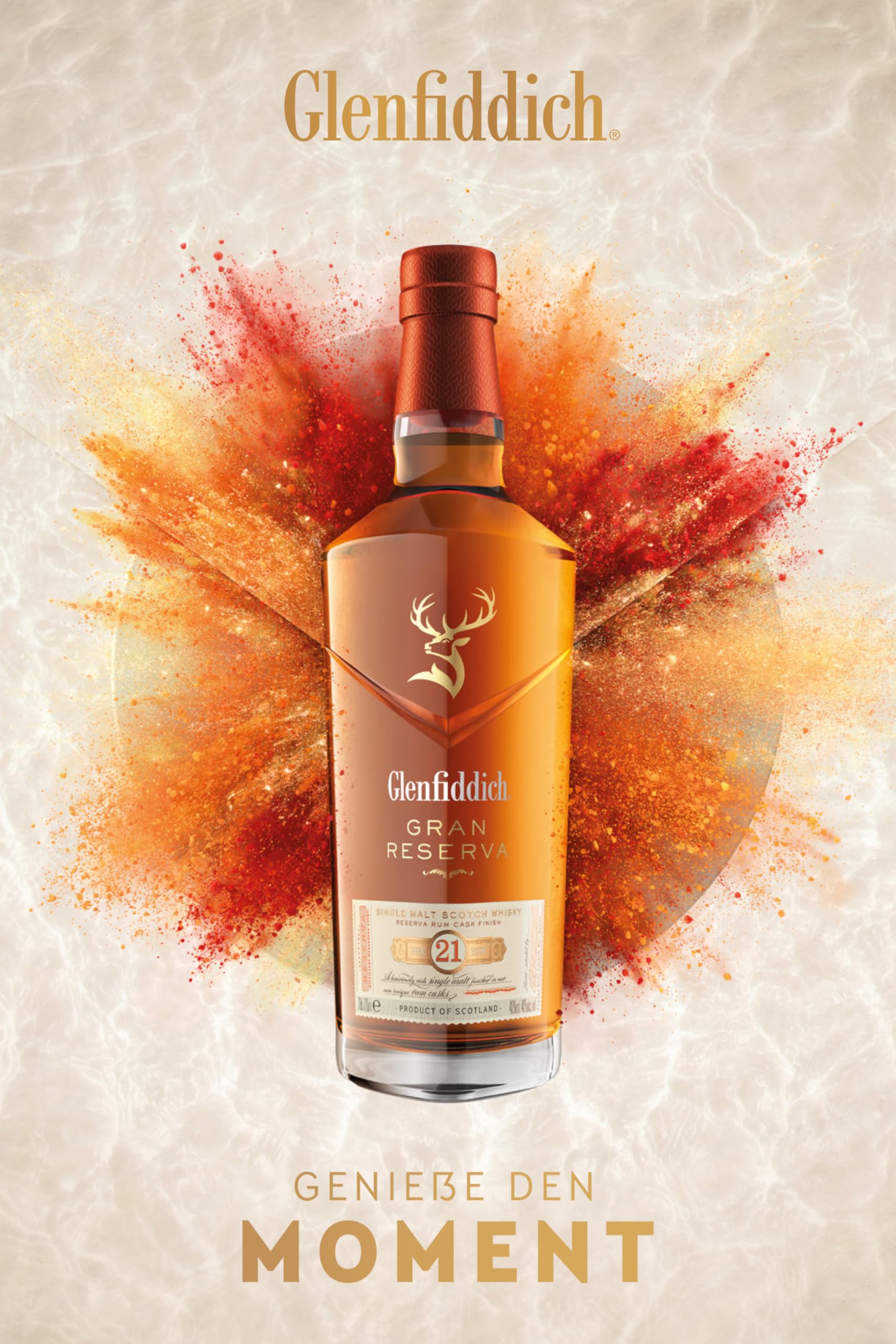 GLENFIDDICH 21 Jahre Single Malt Scotch Whisky - Gran Reserva - Vanille, süßes Karamell, Feige - Reifung im Reserva Rum-Fass - Small Batch - Product of Scotland – inkl. Geschenkbox - 40% vol. - 70 cl