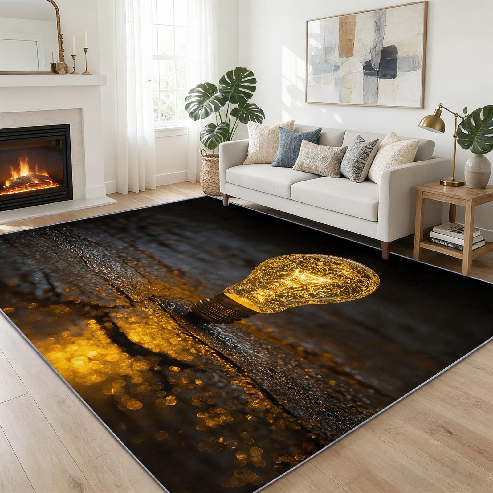 Tapis salon lavable 160x230 cm vintage noir à poils ras