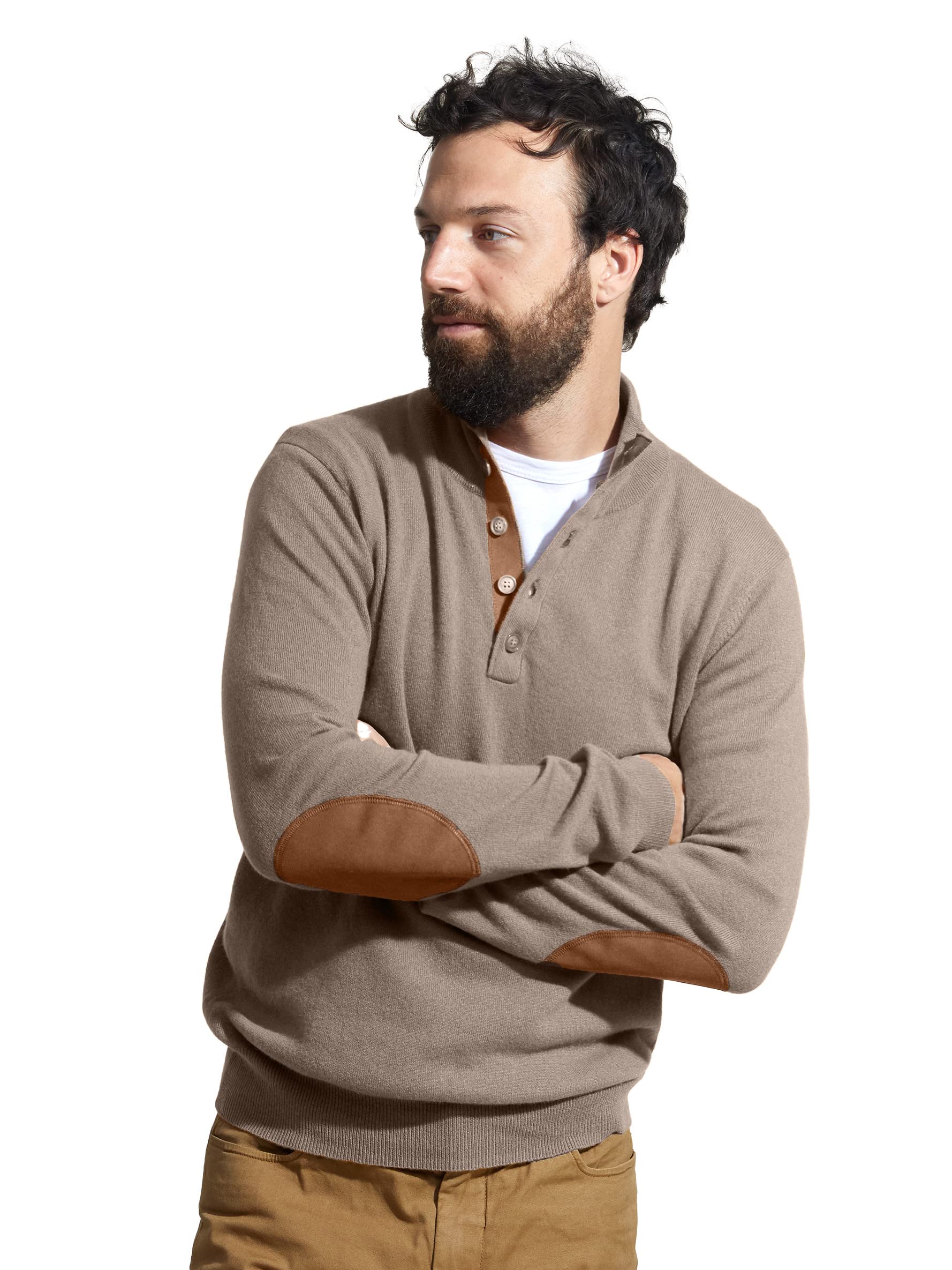 State Cashmere Mens Button Up Mock Neck Sweater 100 Pure