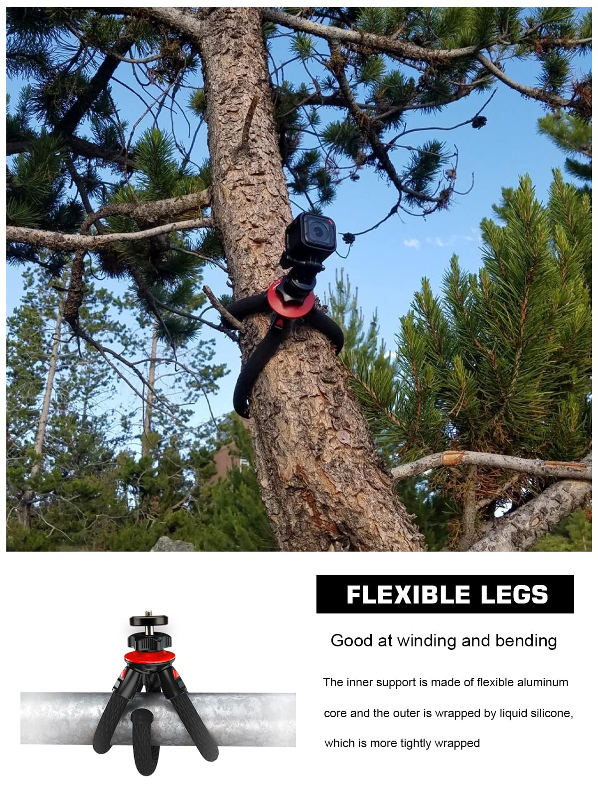 Lammcou Treppiede Actiocam, Flessibile Octopus Gorrila Pod e Staffa Compatibile con Hero Hero 13 12 11 10 9 X3 Go3 Bendy Tripod Accessorio per Video Vlogging