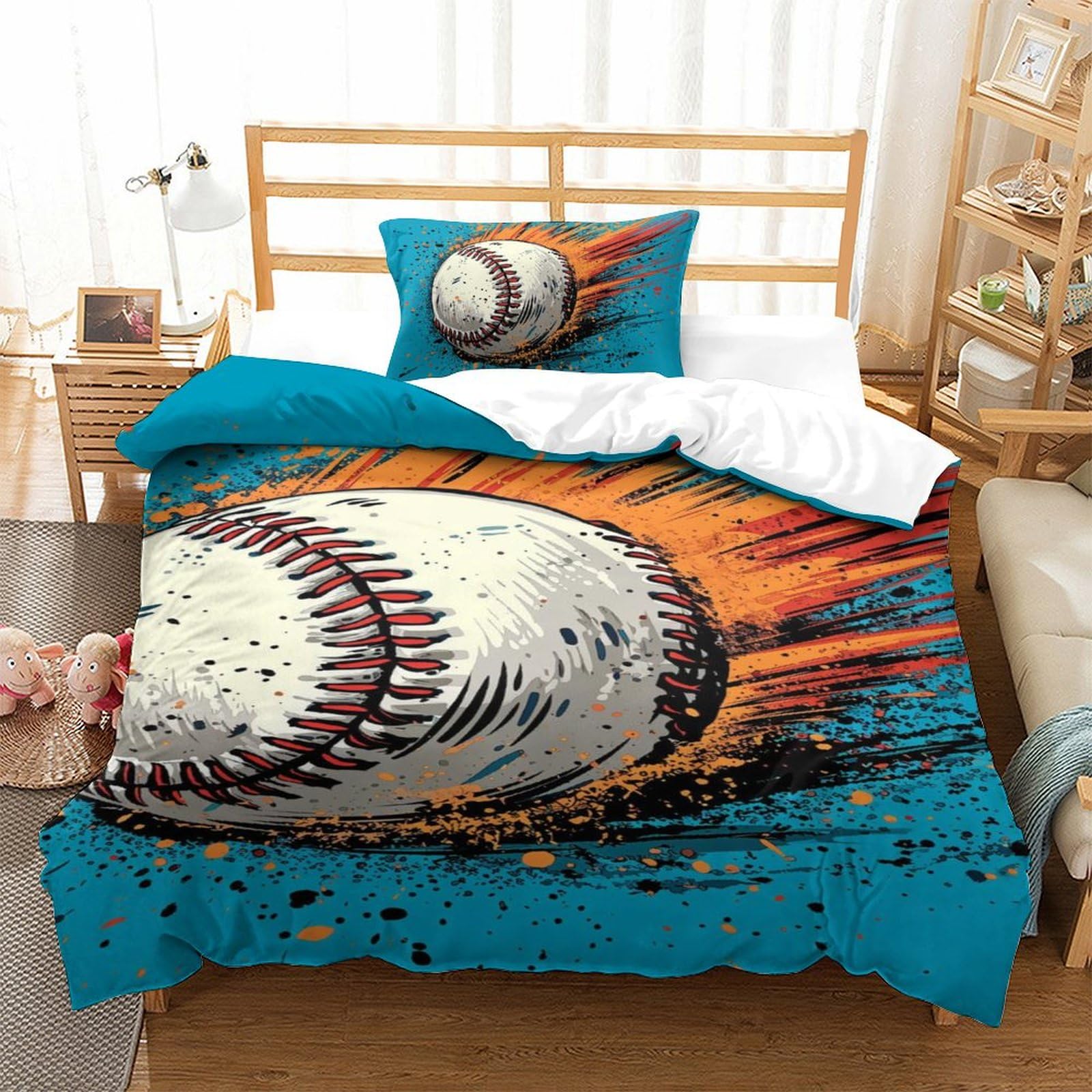 Parure de lit baseball pour chambre d'enfant ado housse de couette zippée 135x200