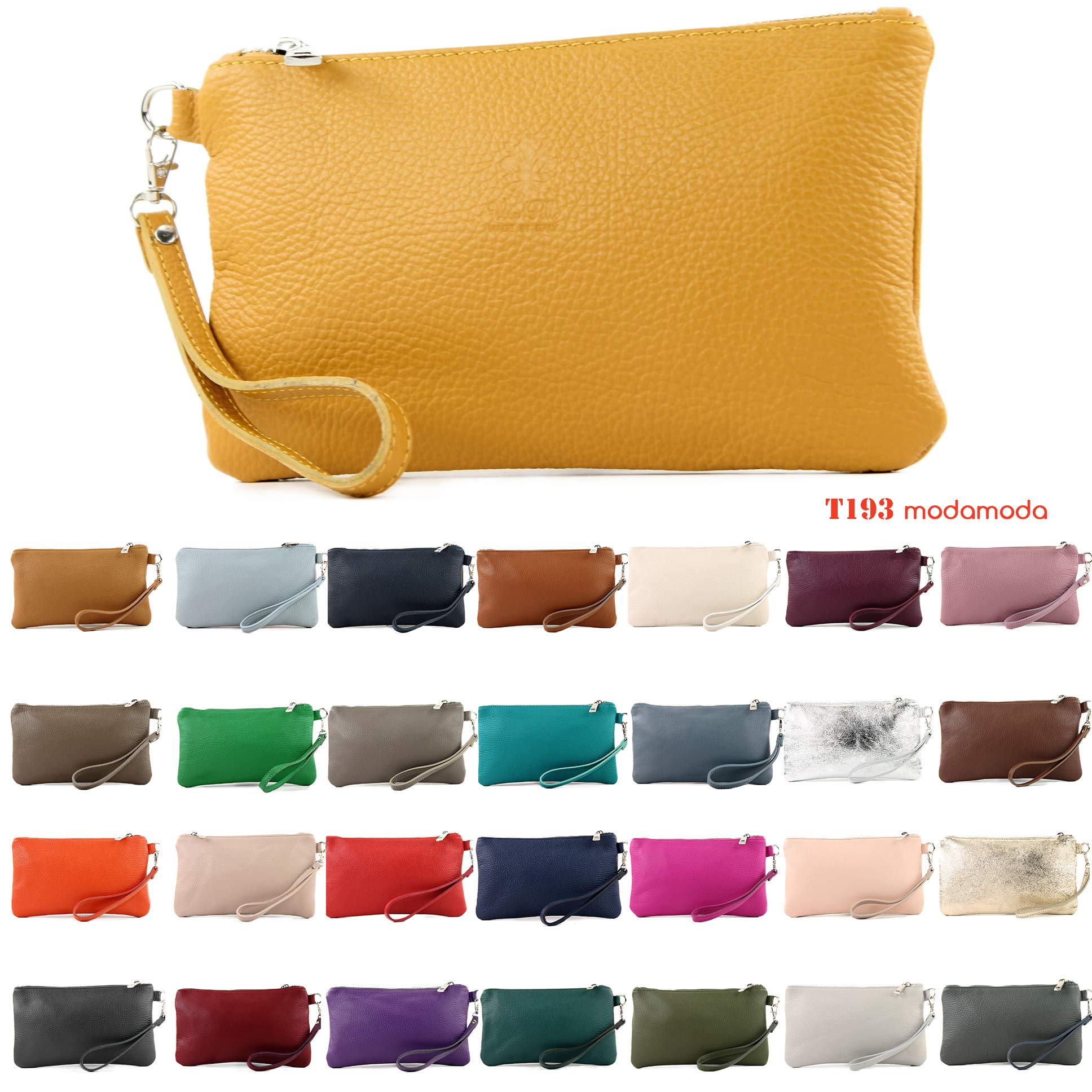 modamoda de T193 Damen Leder Clutch, Handgelenktasche Klein, 22 x 13 cm, Vielfarbig, Handmade in Italy