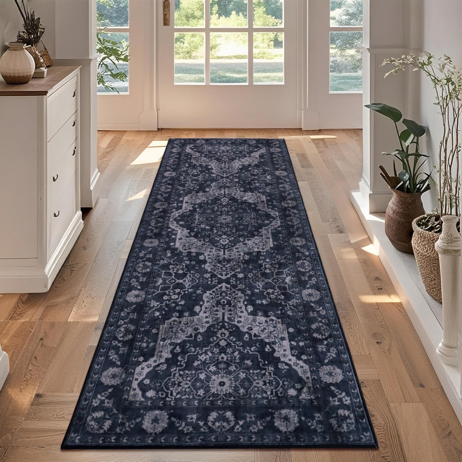 TUKDAK Vintage Teppich Wohnzimmer, Waschbarer Teppich Schlafzimmer, Boho Kurzflor Esszimmer Teppich Läufer Flur, Weich rutschfest Waschbar Kinder Teppiche für Küche Kinderzimmer