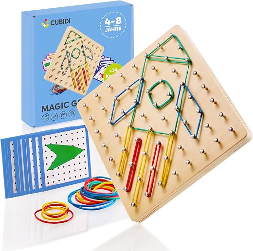 CUBIDI® Geoboard in Legno con Elastici per Promuovere il Pensiero Spaziale la Logica e Abilità Motorie. Geopiano per Scuola Primaria. Giochi Montessori 5 Anni in Su.