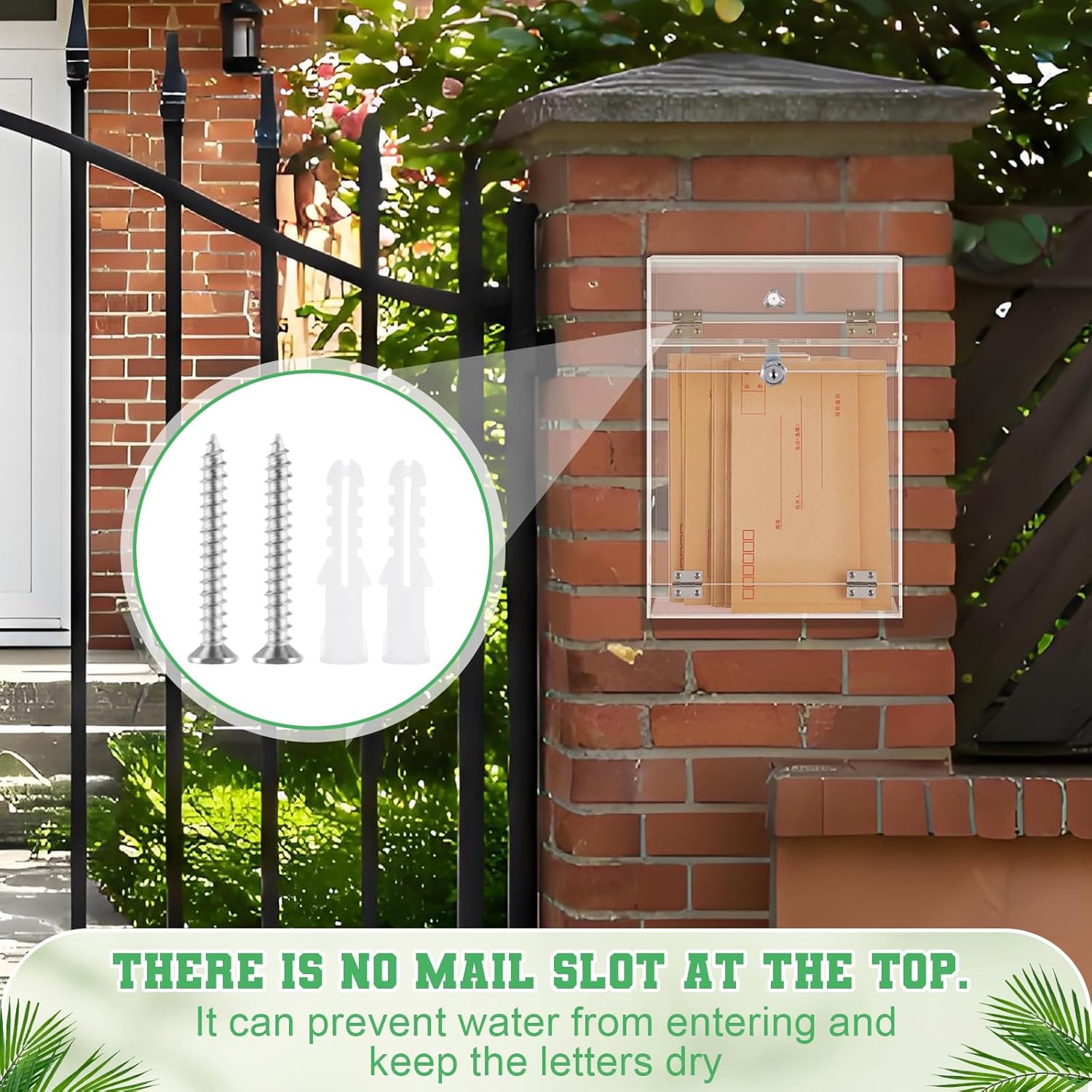 Leinuosen Large Acrylic Locking Wall Mount Mailbox 8.54 x 3 x 12.2 Inches Lock Box with Slot and Magnetic Closure Clear Security Drop Box with Key for House Outside Office School