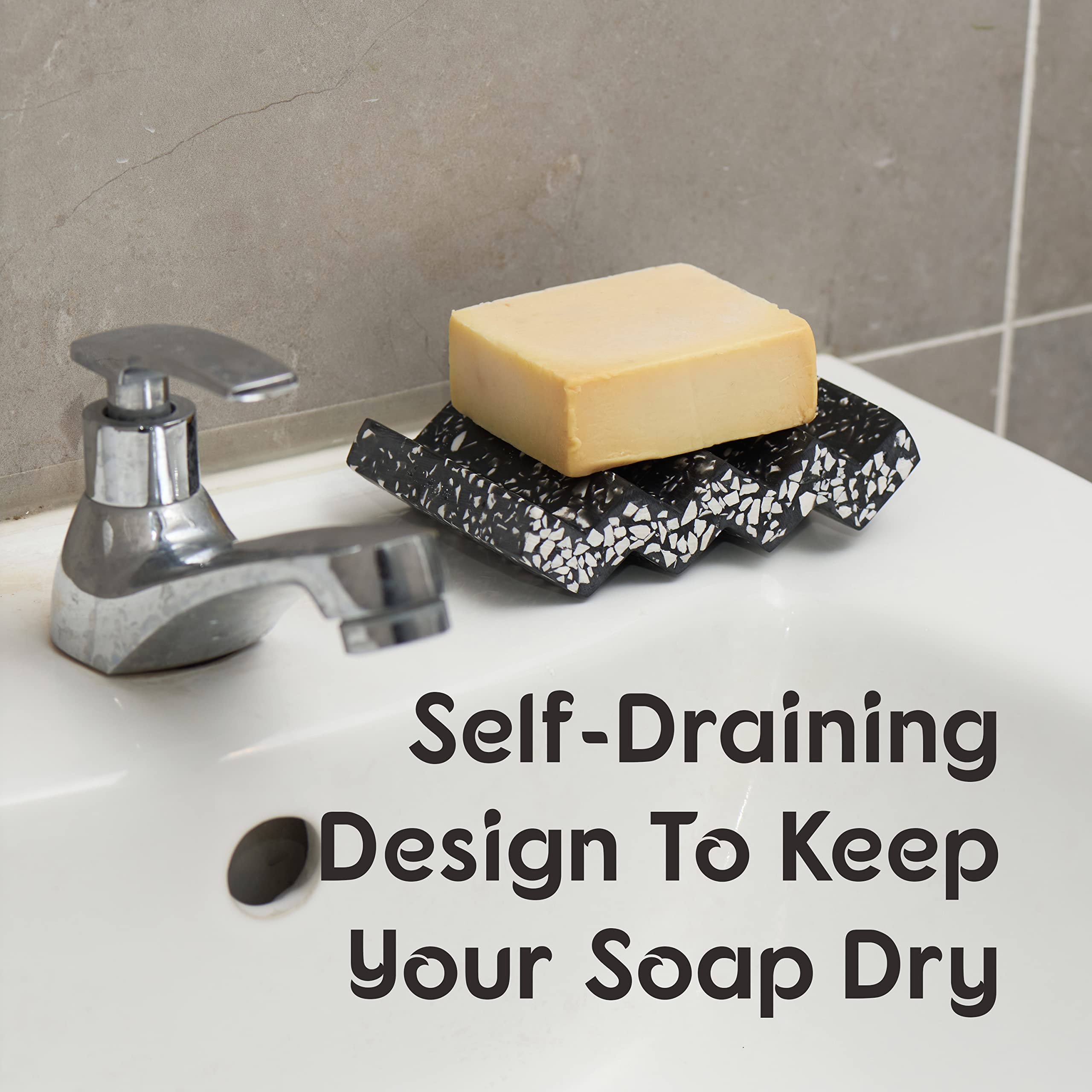 Tapeera Zig Zag Terrazzo Stone Soap Dish for Bathroom Sink, Concrete Soap Saver for Bar Soap Holder for Shower, Sponge Holder - Image 2