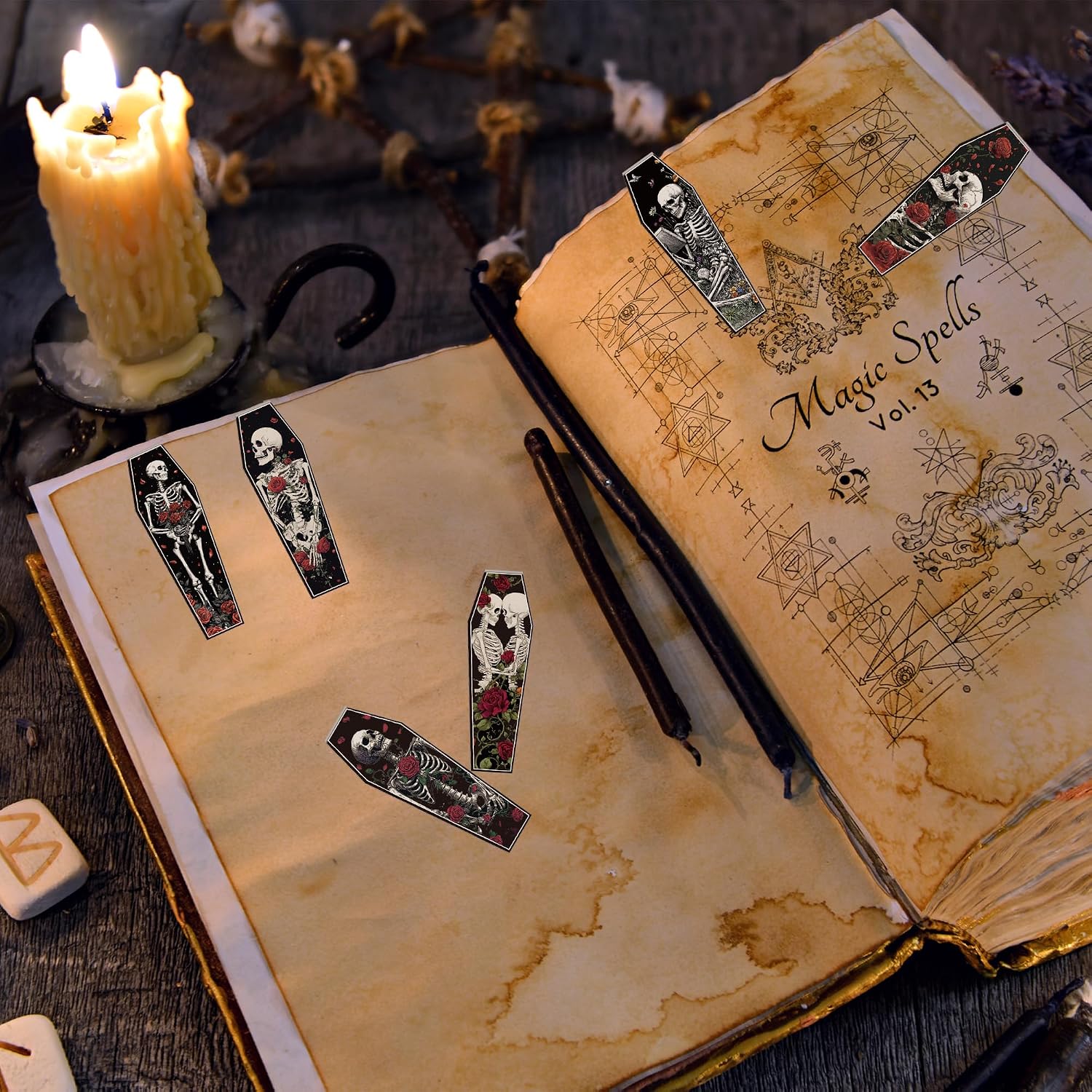 30 Pcs Gothic Skull Magnetic Bookmarks, Coffin-Shaped Horror Book Mark Clips, Spooky Skeleton Magnet Page Markers for Dark Romance Readers Halloween Reading Gifts image 5