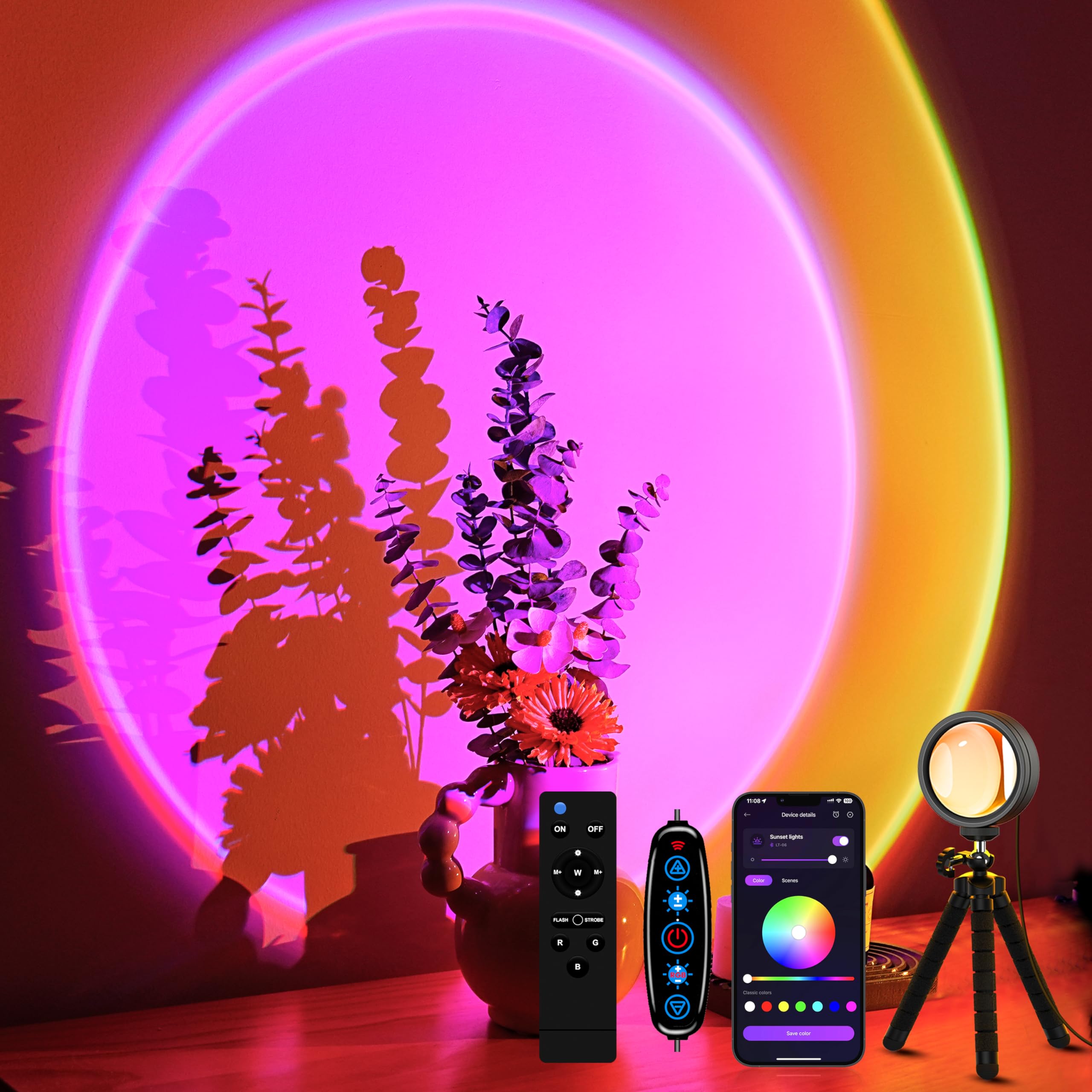 XEBKOR Sunset Projection Lamp with Remote/APP Control,Multi-Color LED Sunset Light Night Light,360 Degree Rotation Sunset Lamp for Photography/Party/Room Decor