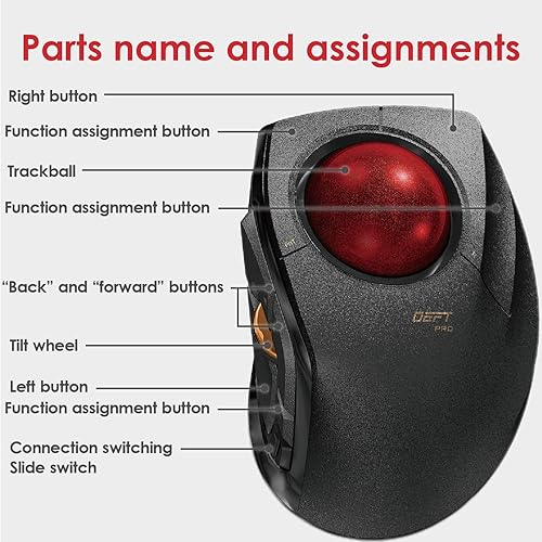 Miniatura 7 de ELECOM DEFT PRO - Ratón de Trackball inalámbrico Bluetooth control de dedos diseño ergonómico función de 8 botones sensor óptico de juegos bola roja