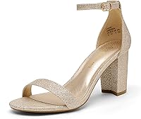 DREAMPAIRS Women's 3-Inch Chunky Heel Pump Sandals - Adjustable Buckle, Slip-Resistant, Comfortable Glitter Summer Heels