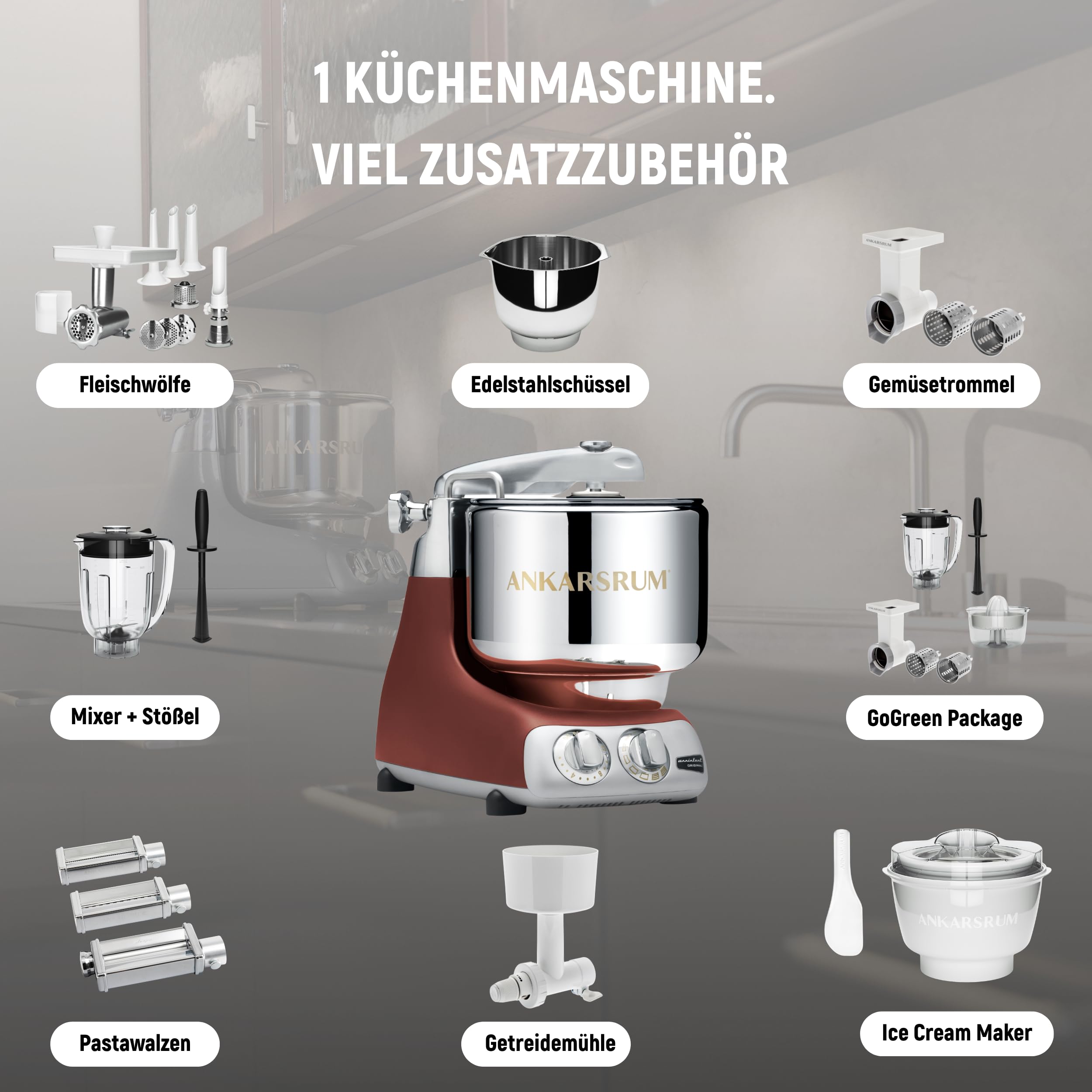 Ankarsrum Assistent Original 6230 Küchenmaschine, Harmony Beige | 1500 Watt, multifunktionale Küchenmaschine u.a. zum Backen, mit 7 Liter Edelstahlschüssel, handgefertigt in Schweden