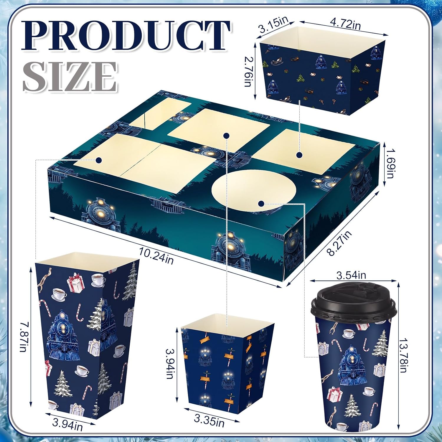 Jingmore 105 Pcs/15 Sets Christmas express train Snack Trays Include Movie Night Trays, Popcorn Boxes, Salad Bowls, Nacho Bowls, Christmas Cups, express train Supplies Party Decorations for Movies