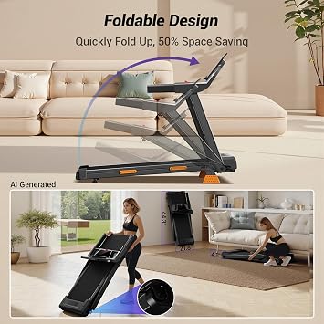 CURSOR FITNESS 16% Incline Treadmills for Home Small with 3 LED Displays, 3.0HP Foldable Walking Pad Treadmill Up to 400LBS Capacity, Portable Treadmill 0.6-7.0MPH