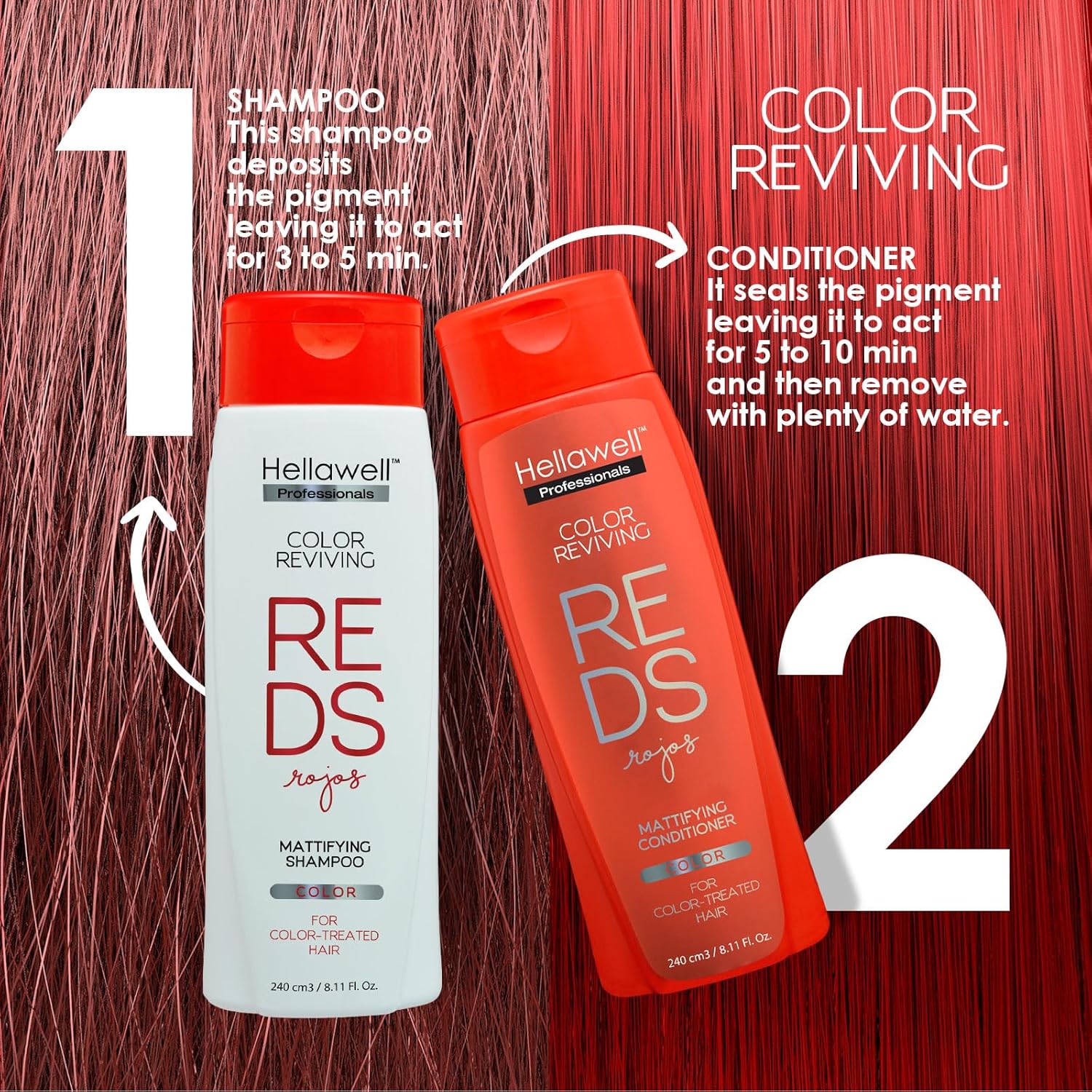 Color Reviving Shampoo and Conditioner Kit for Red Hair | Reds Tones | Intense and Brilliant Color | 8.11 oz - Image 8