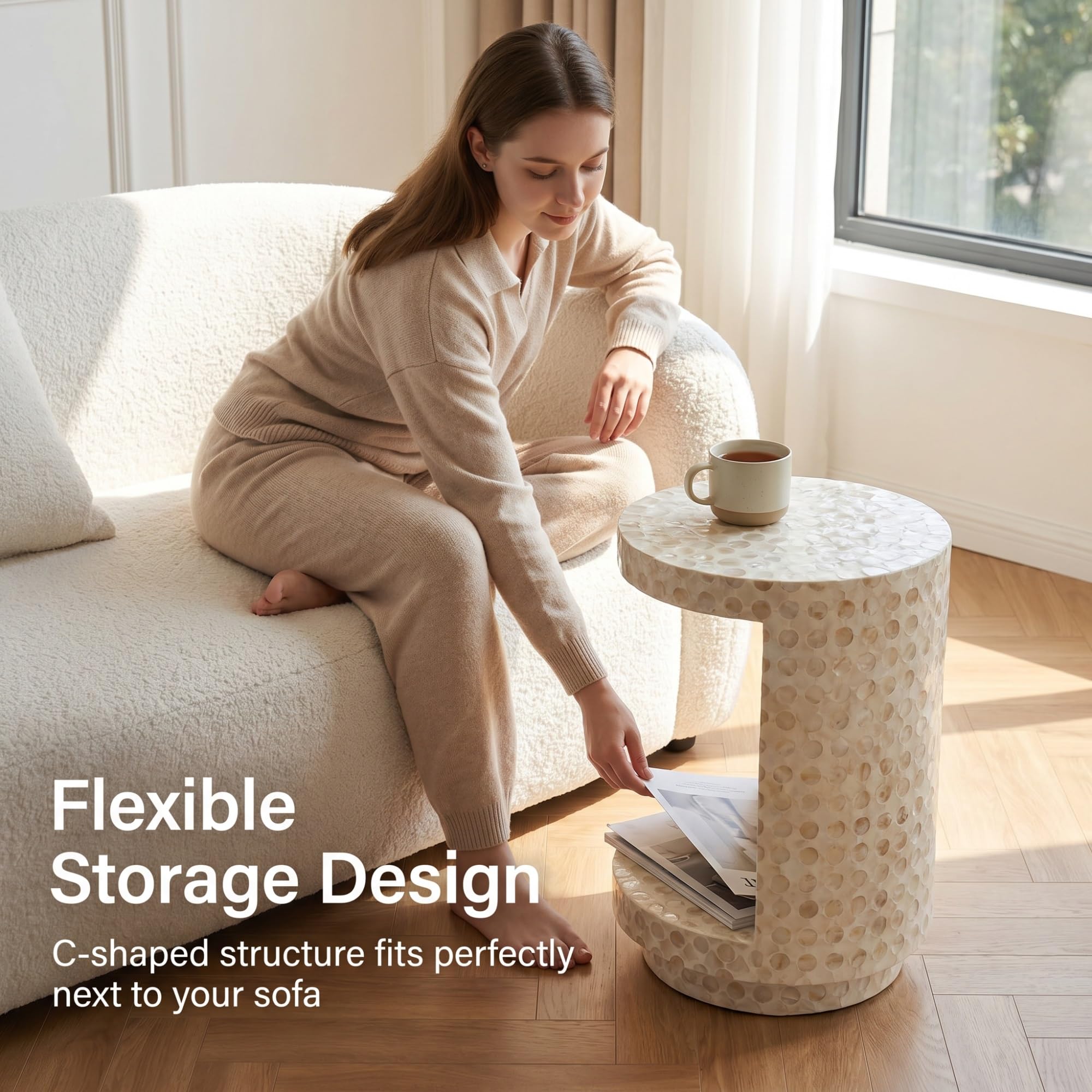 Mesa Auxiliar de Porcelana esmaltada, Soporte para Plantas y Asiento Adicional, para jardín o Patio (Blanco5)
