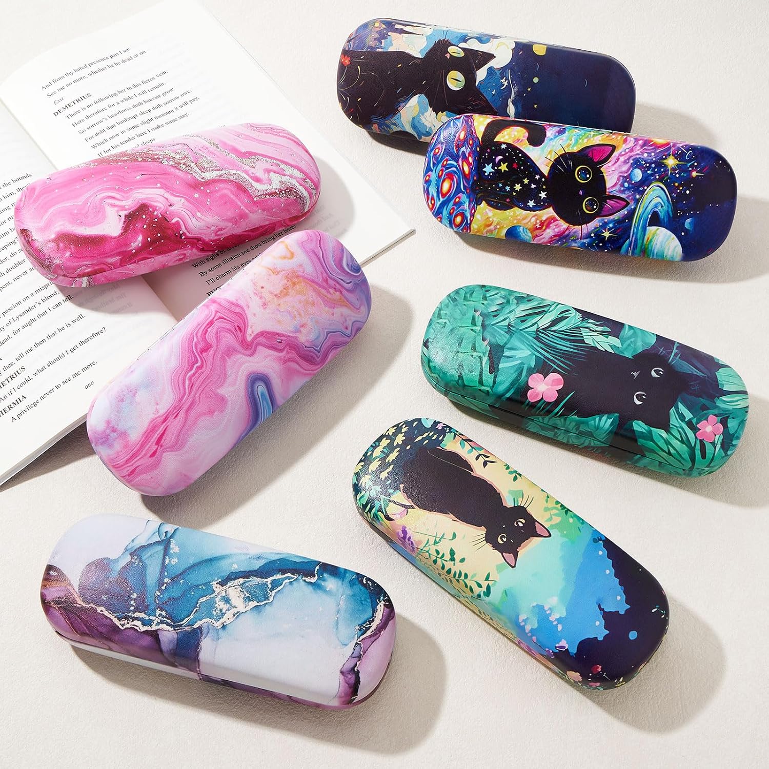 WOZEAH Eyeglasses Case Hard Shell, Protective Glasses Case for Women Men, Portable Eyeglass Holder Box with Cleaning Cloth